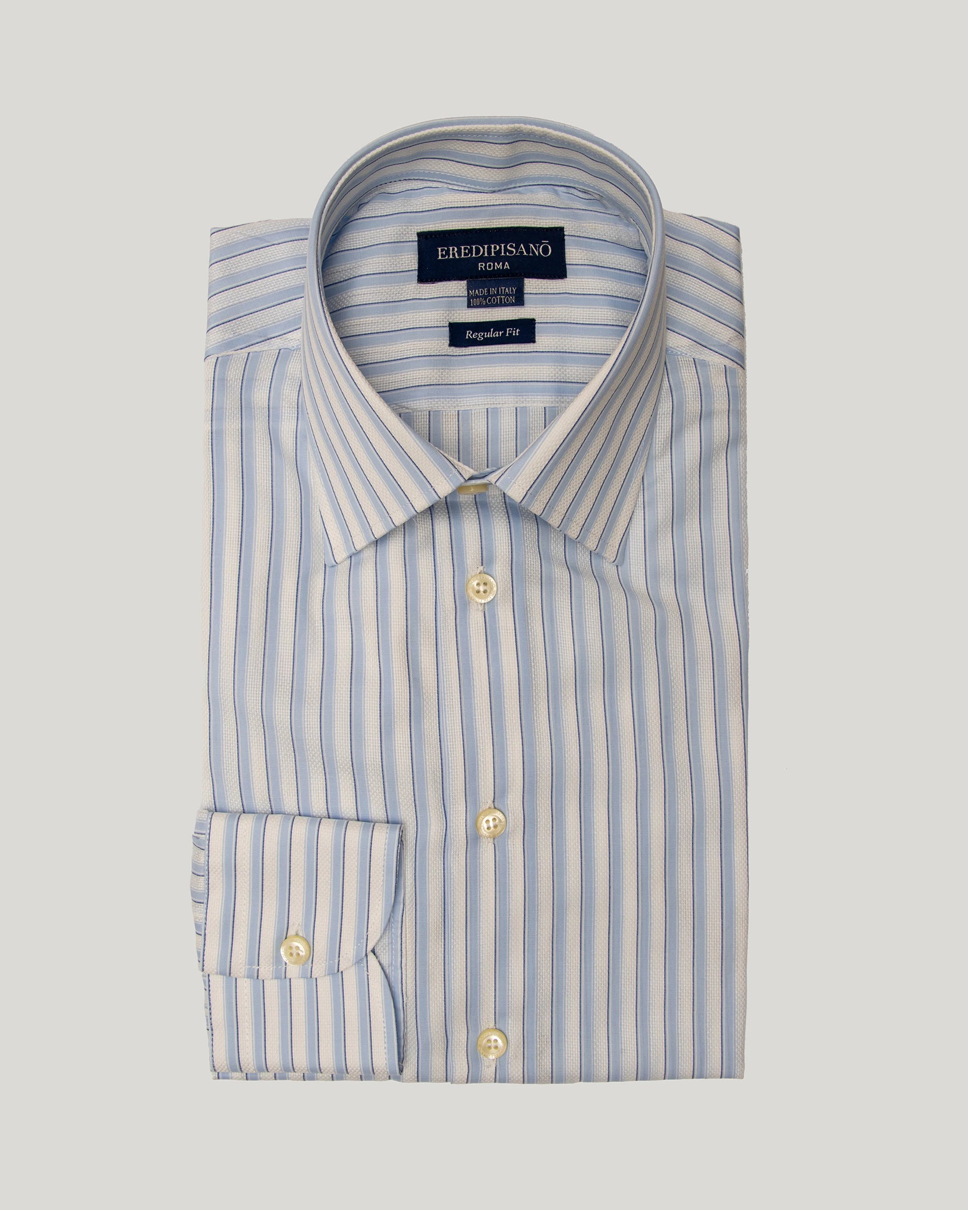 Light Blue double-striped shirt Brushed Cotton twill Regular fit Shirt Canclini fabric