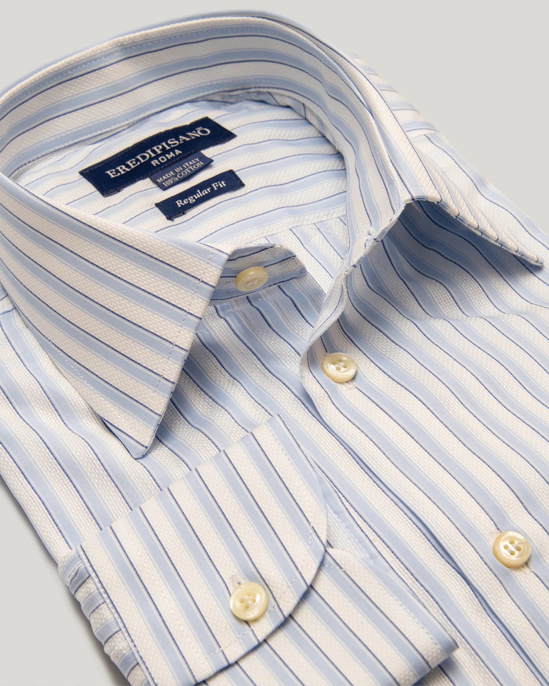 Light Blue double-striped shirt Brushed Cotton twill Regular fit Shirt Canclini fabric