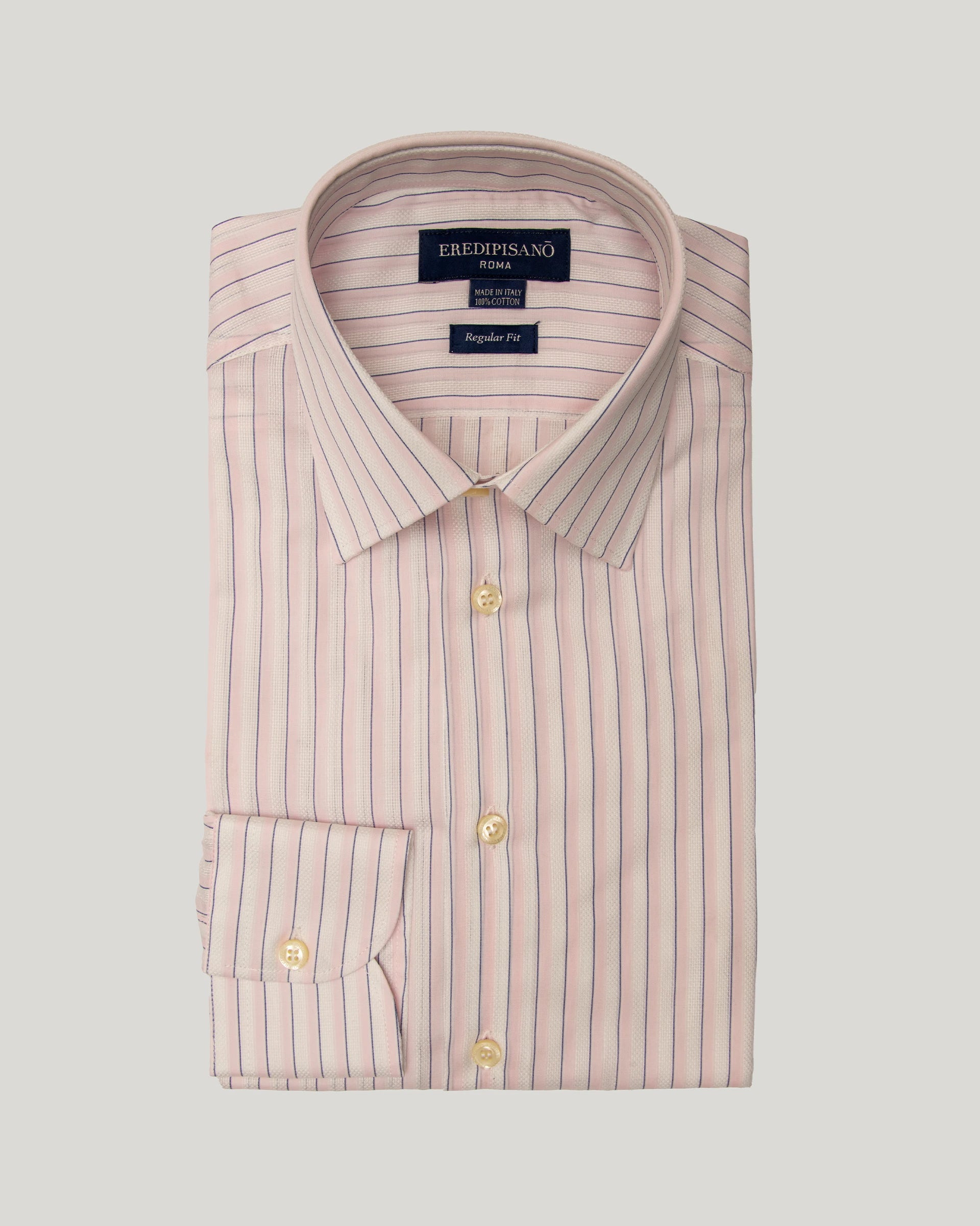 Pink double-striped shirt Brushed Cotton twill Regular fit Shirt Canclini fabric