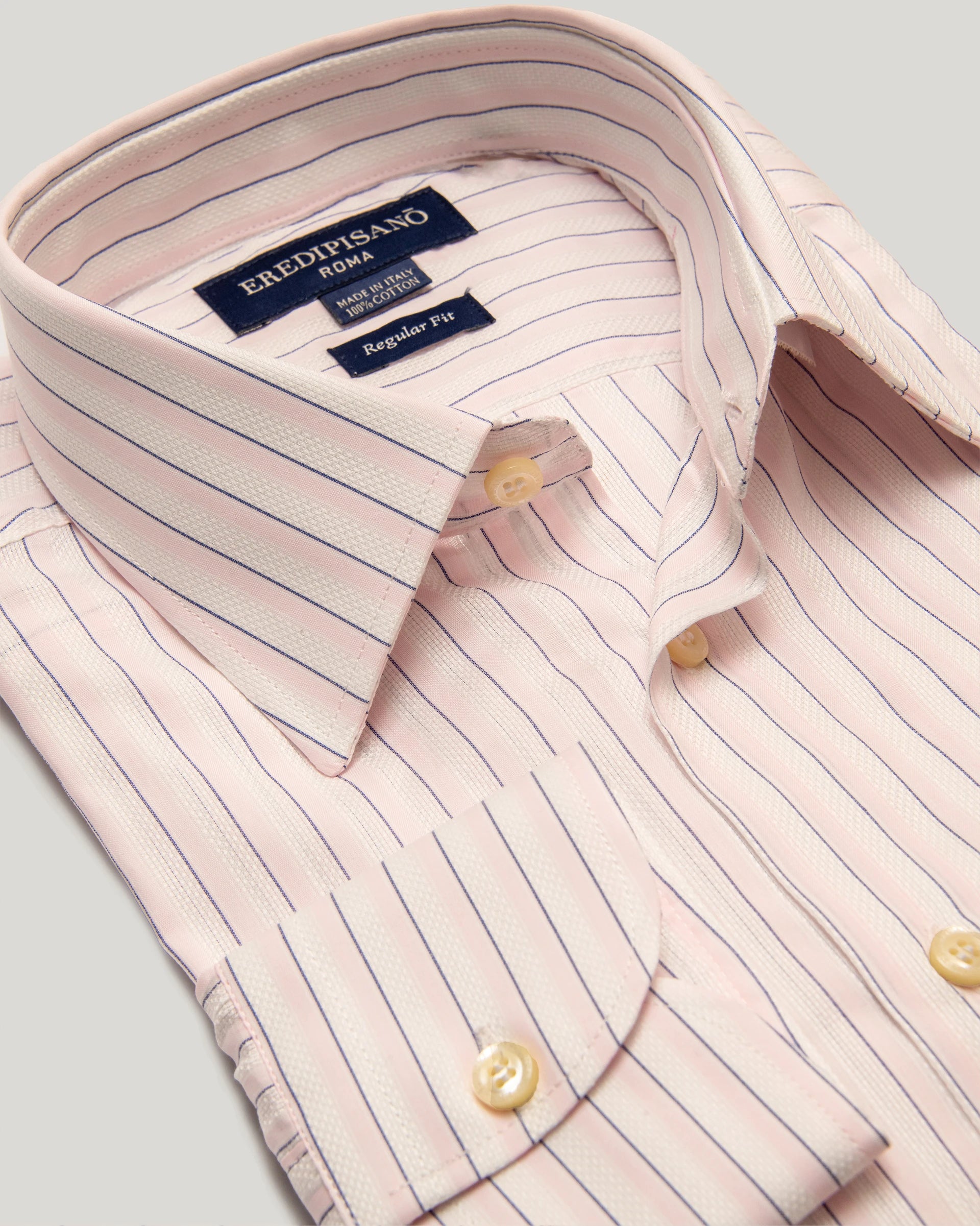 Pink double-striped shirt Brushed Cotton twill Regular fit Shirt Canclini fabric