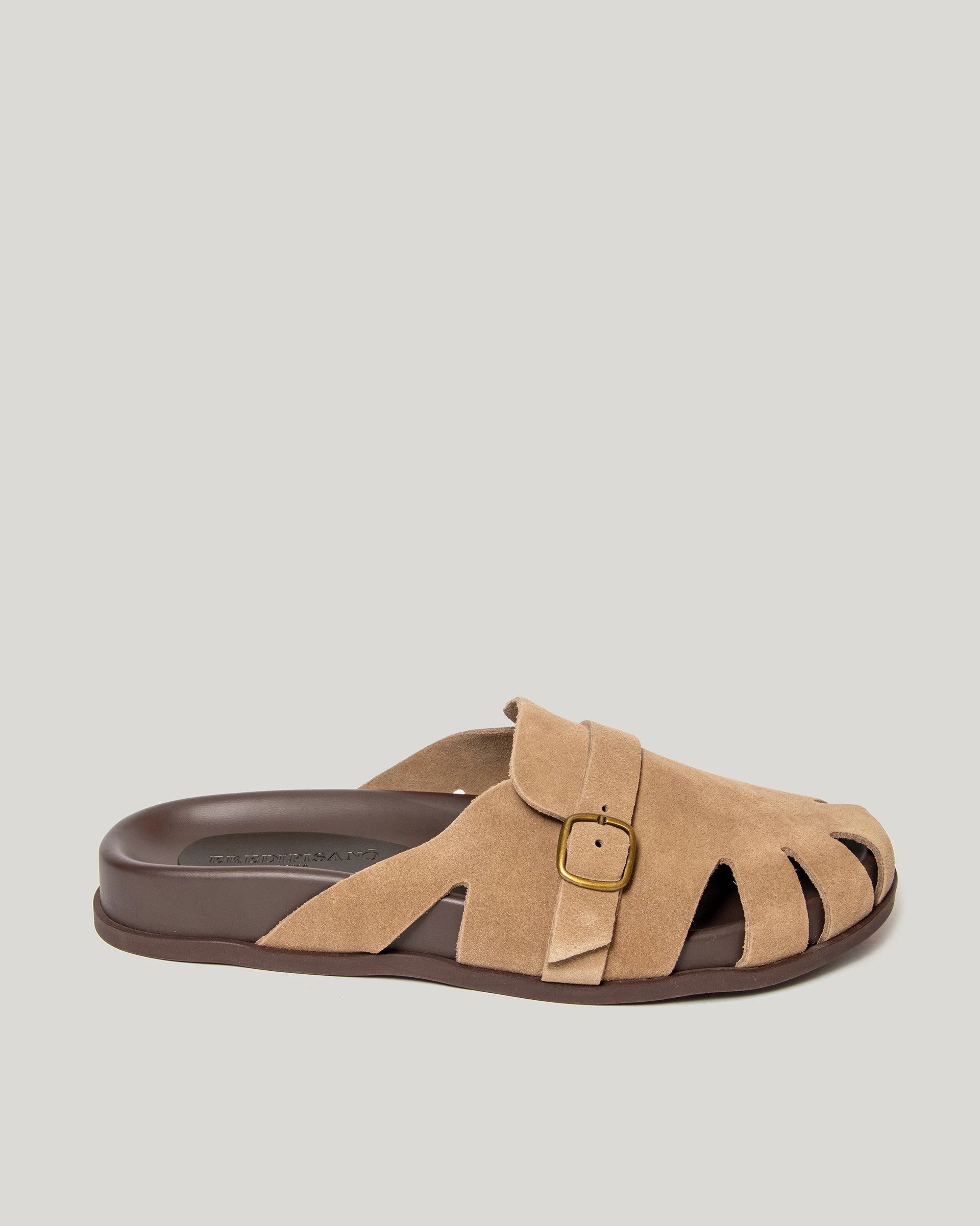 Taupe suede sandal with buckle