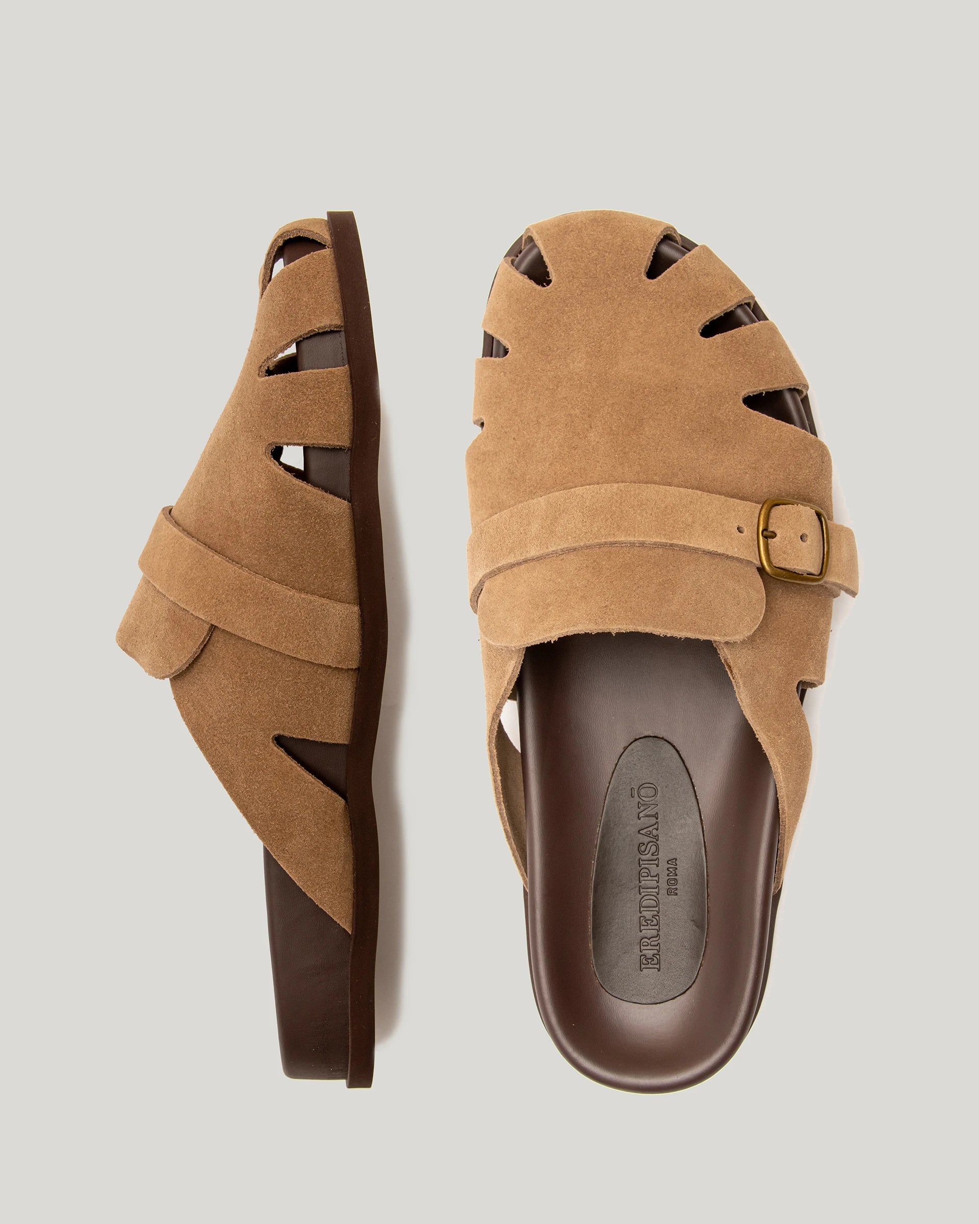 Taupe suede sandal with buckle