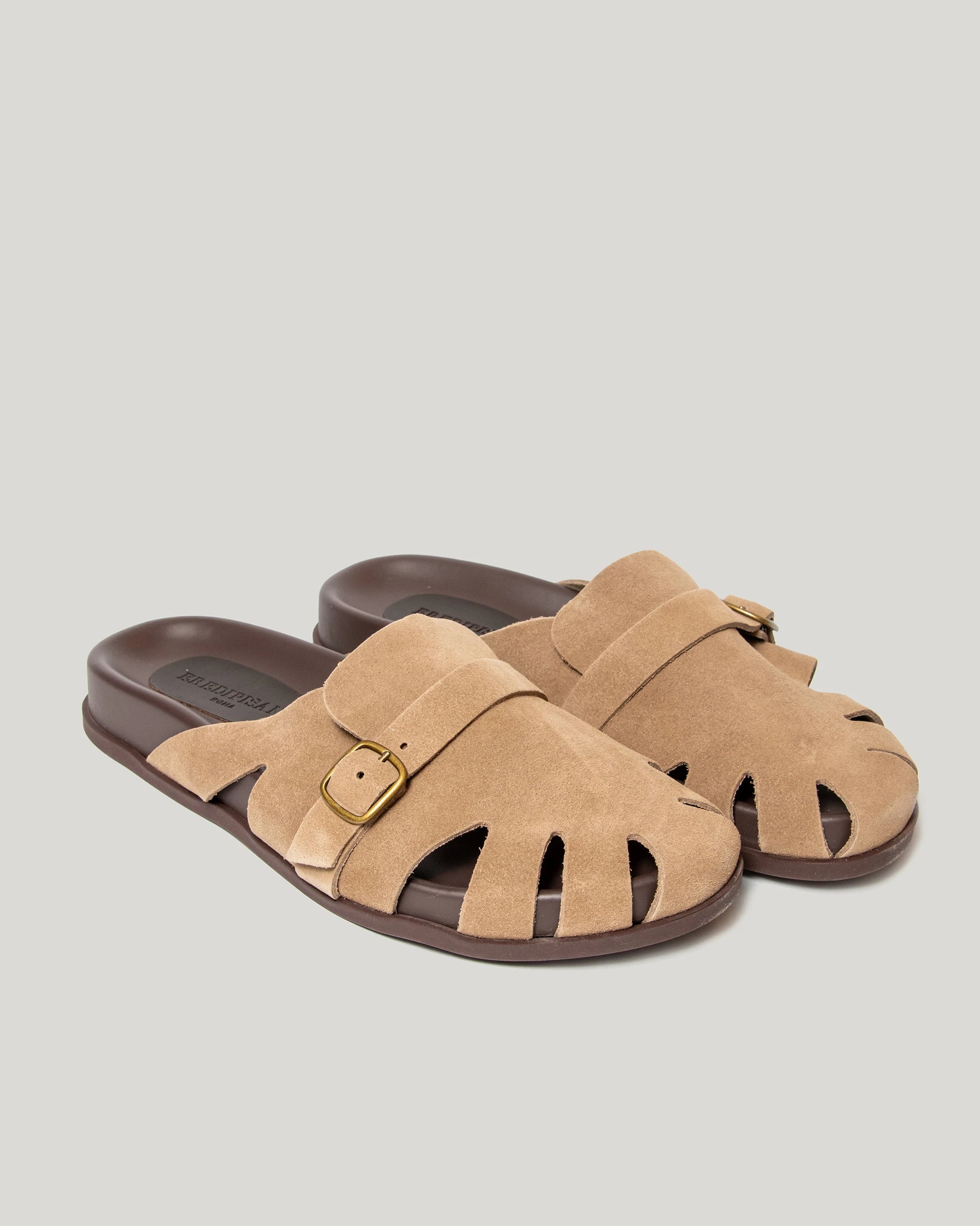 Taupe suede sandal with buckle
