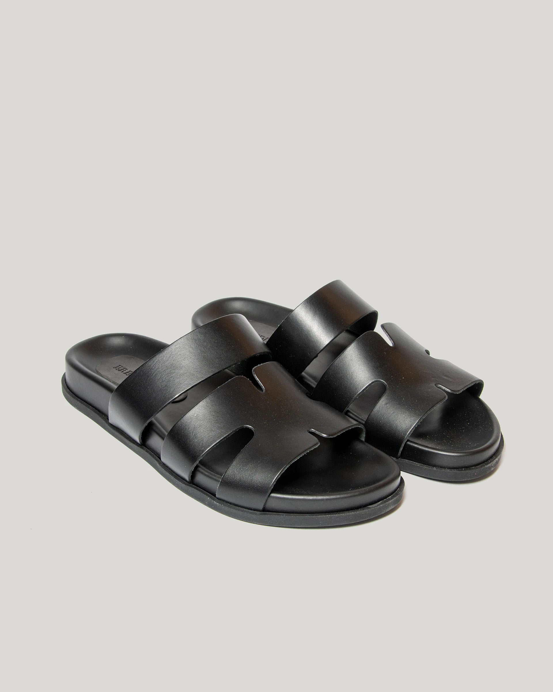 Black leather cross-strap sandal
