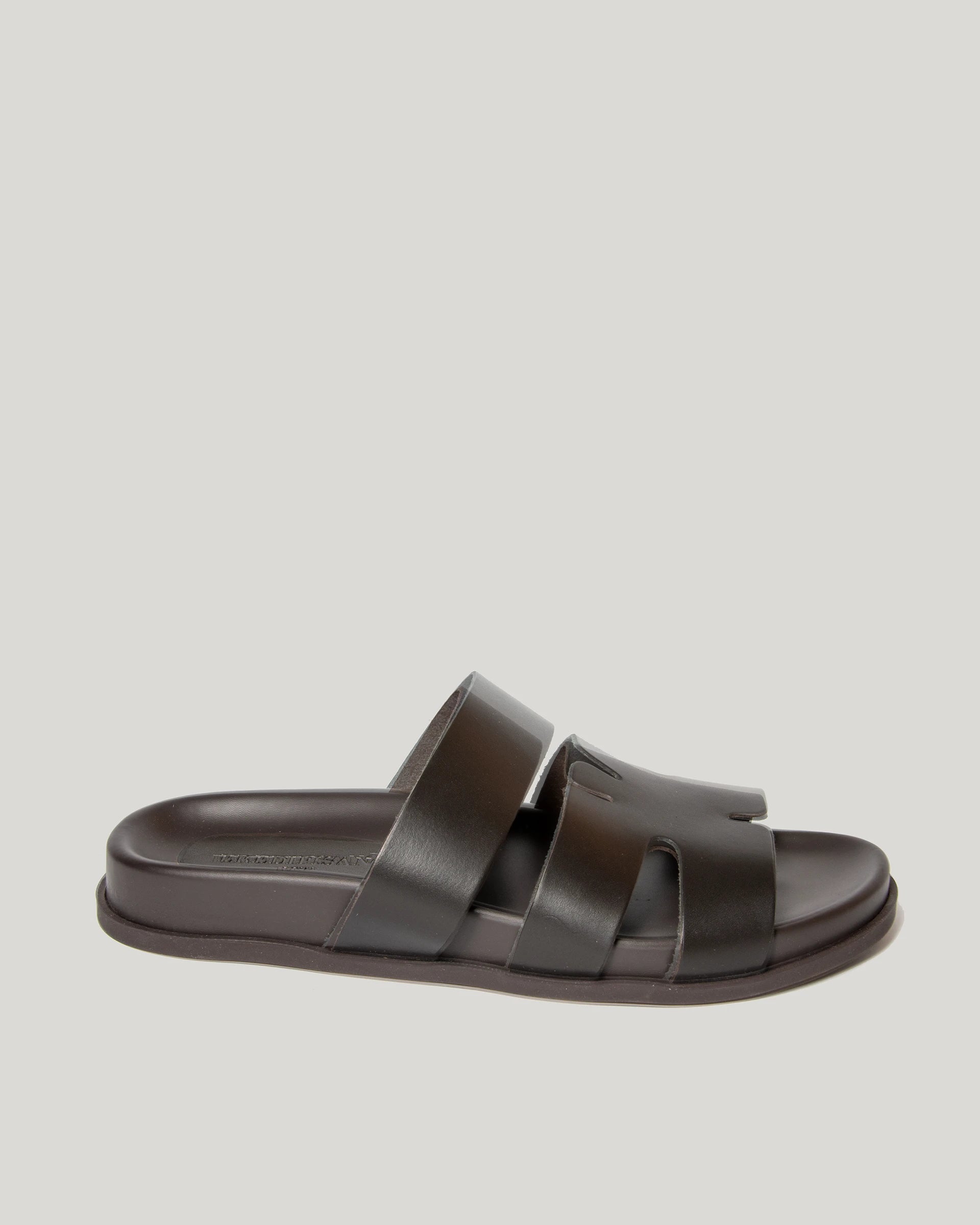 Black leather cross-strap sandal