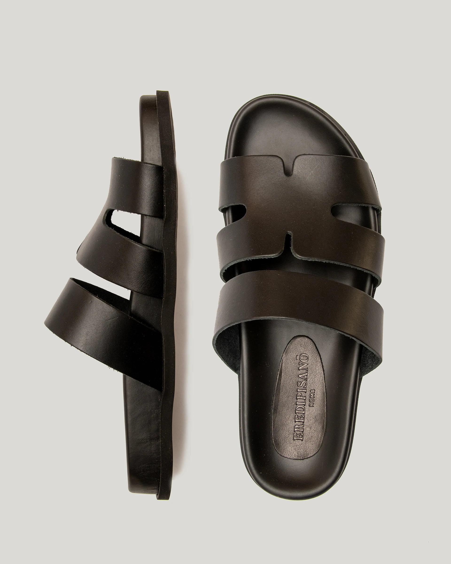 Black leather cross-strap sandal