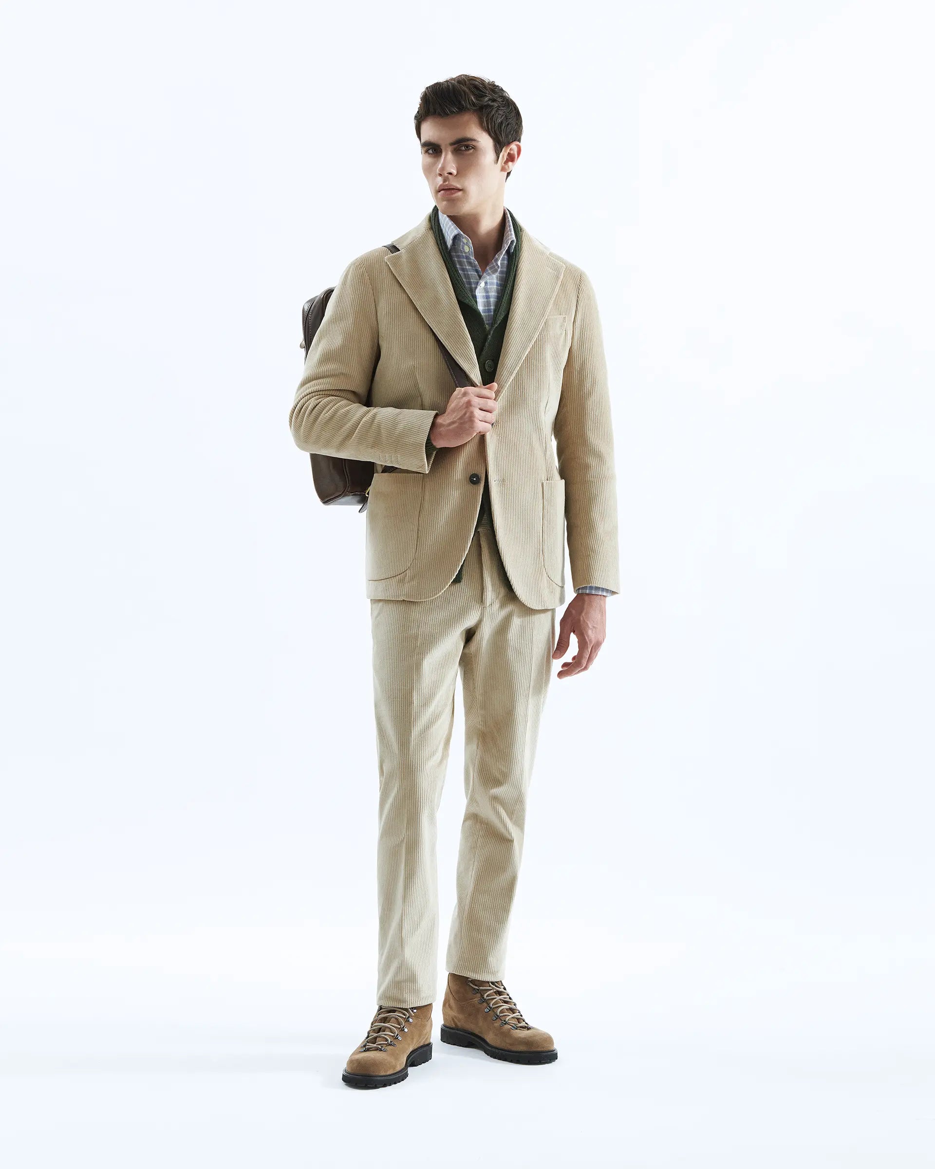 Beige Cotton Stretch Corduroy Suits