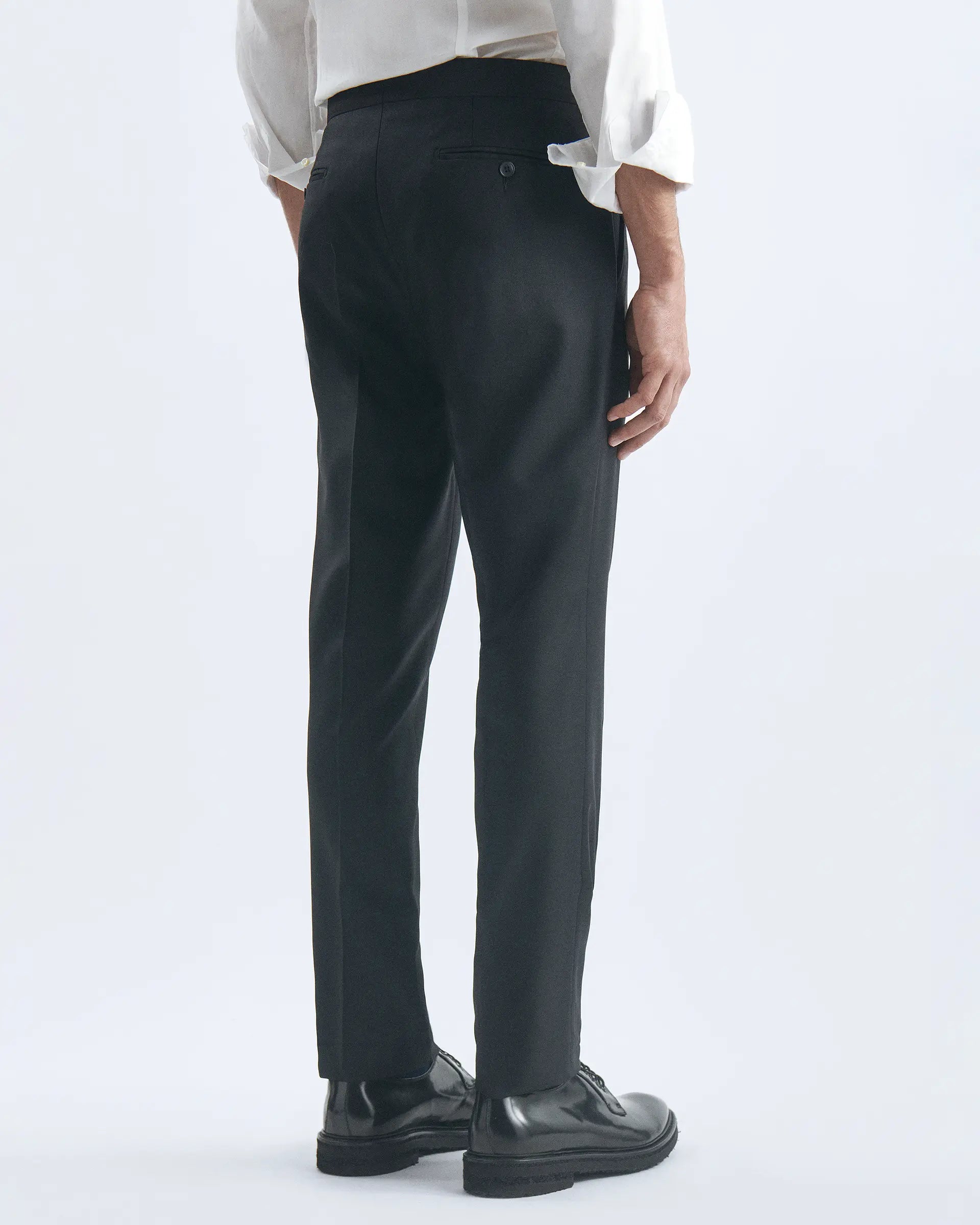 Black Pure Wool Tuxedo Pants- Vitale Barbeis & Canonico