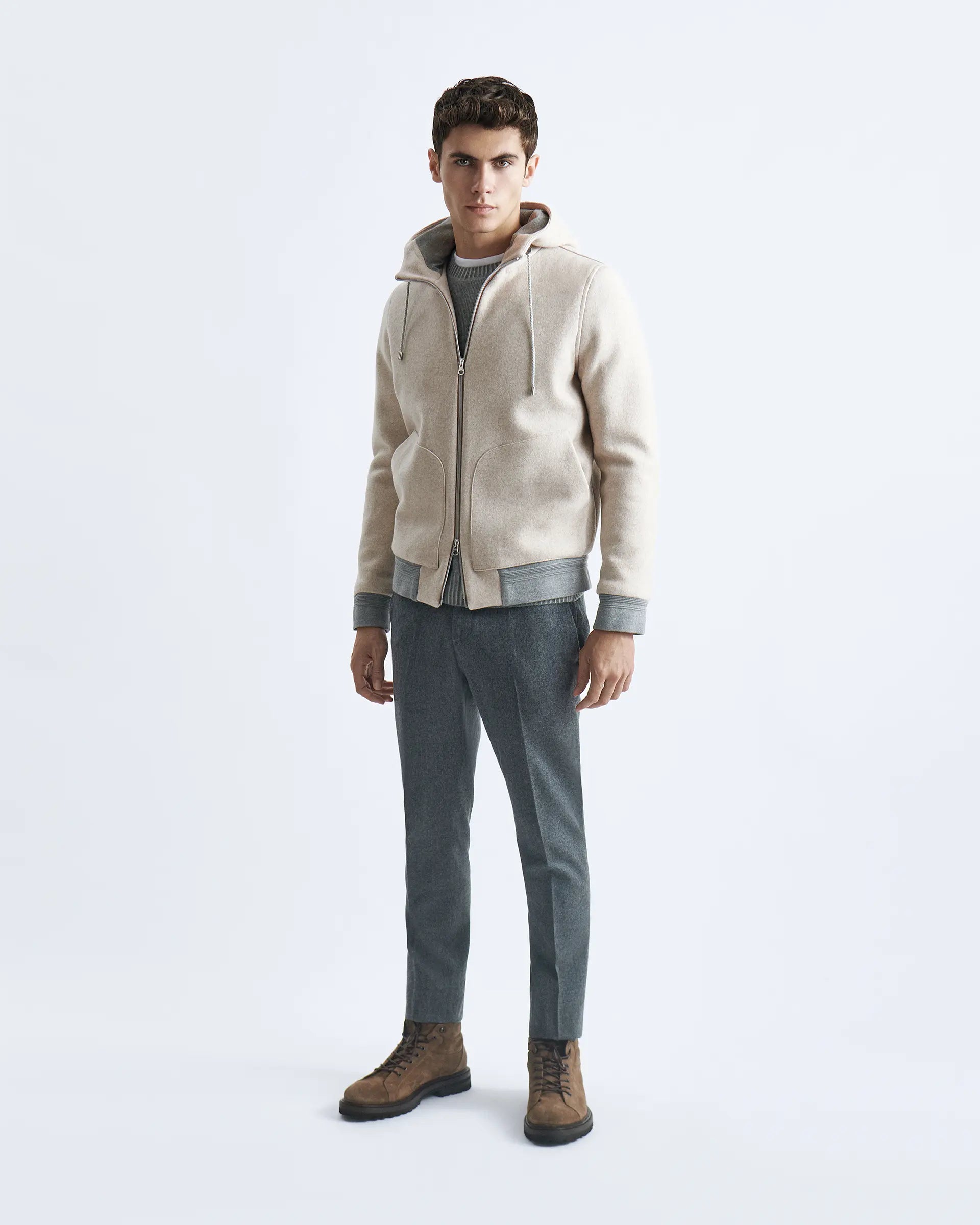 Taupe FullZip Hooded Jacket