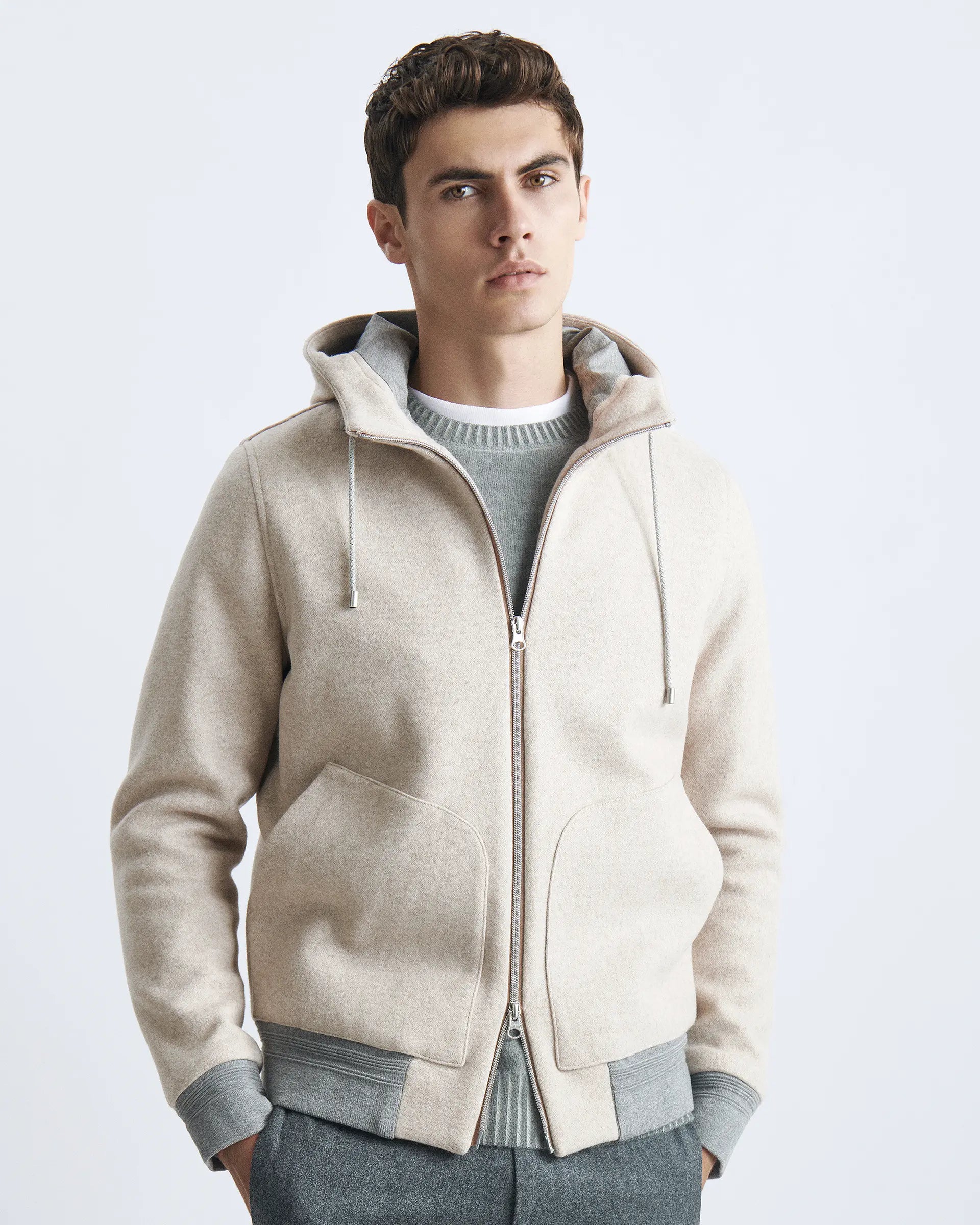 Taupe FullZip Hooded Jacket