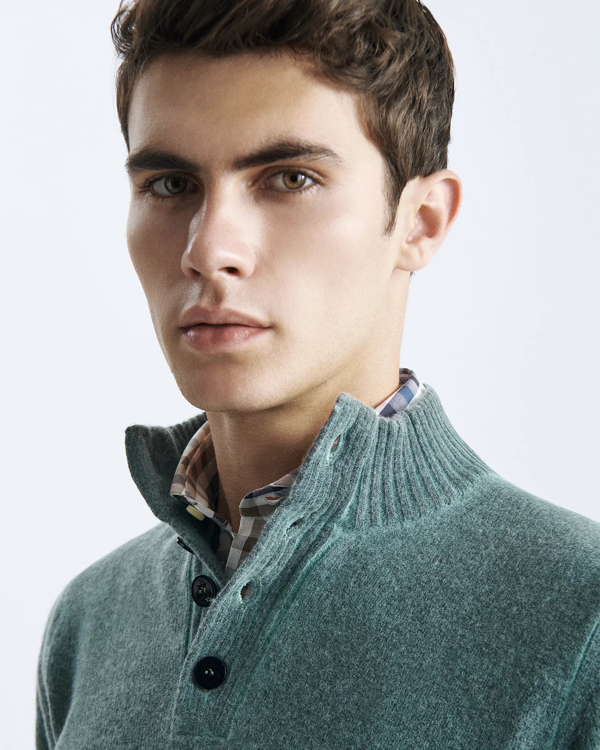 Green 4-Button Wool Blend Sweater - 7 Gauge