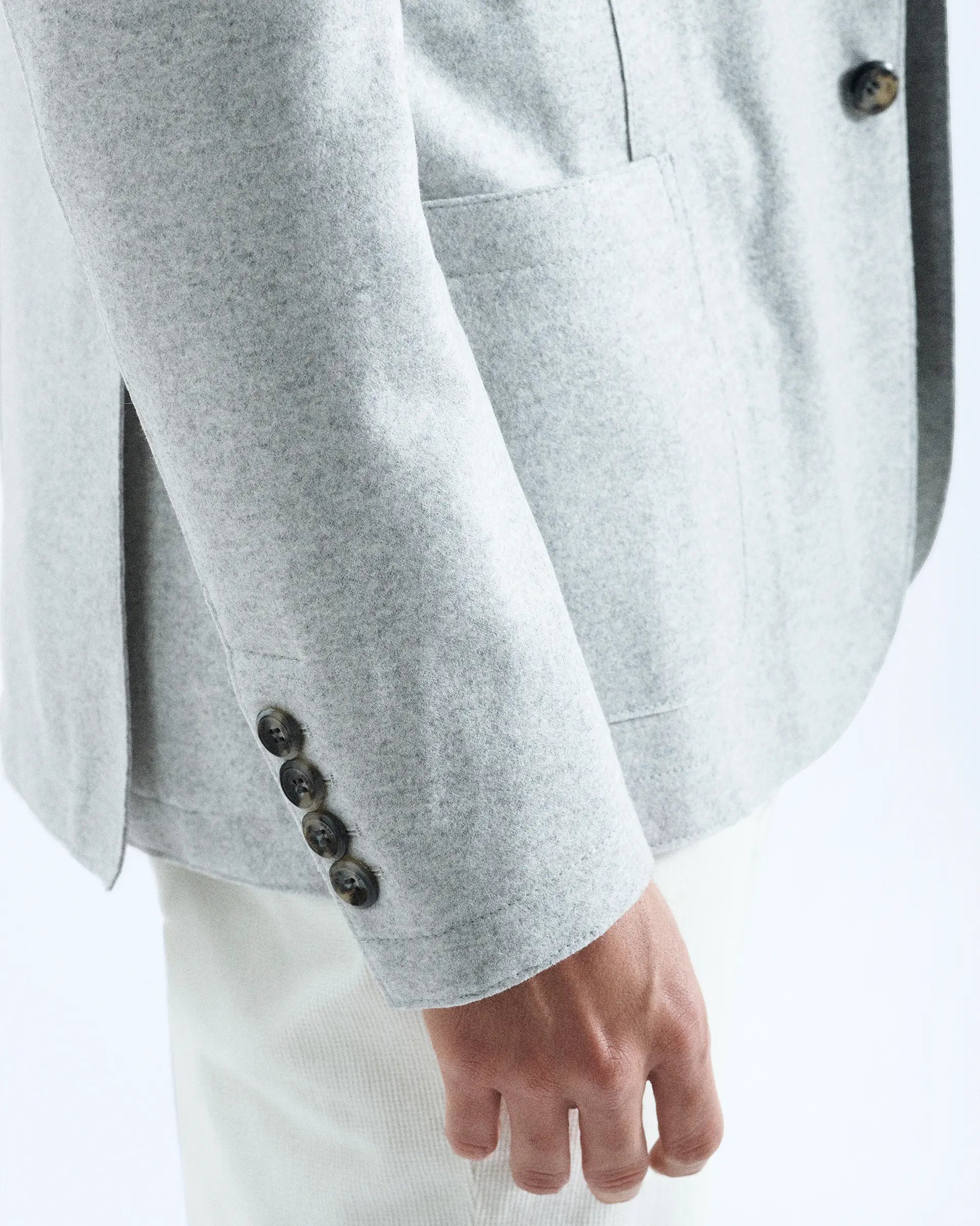 Grey Hooded and Padded Wool stretch Jackets
