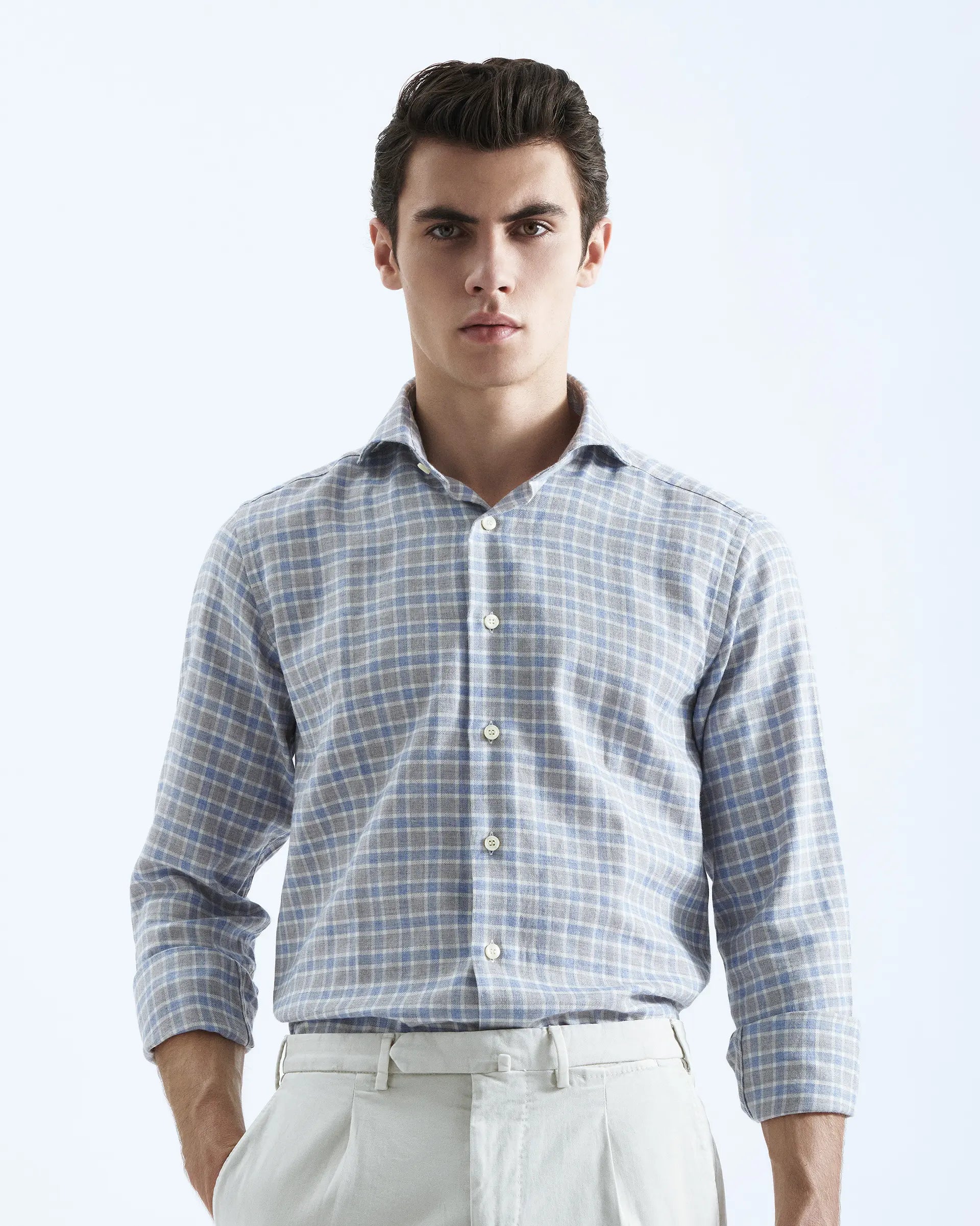 Modern Fit Light Blue and Grey Shirt with 2 button collar