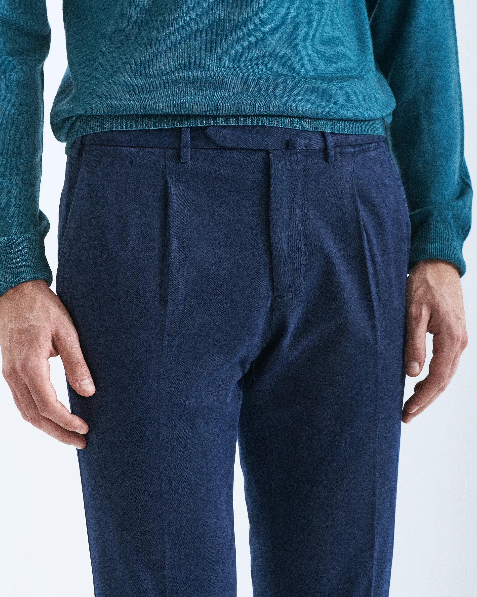 Blue Twill Cotton Stretch Pants
