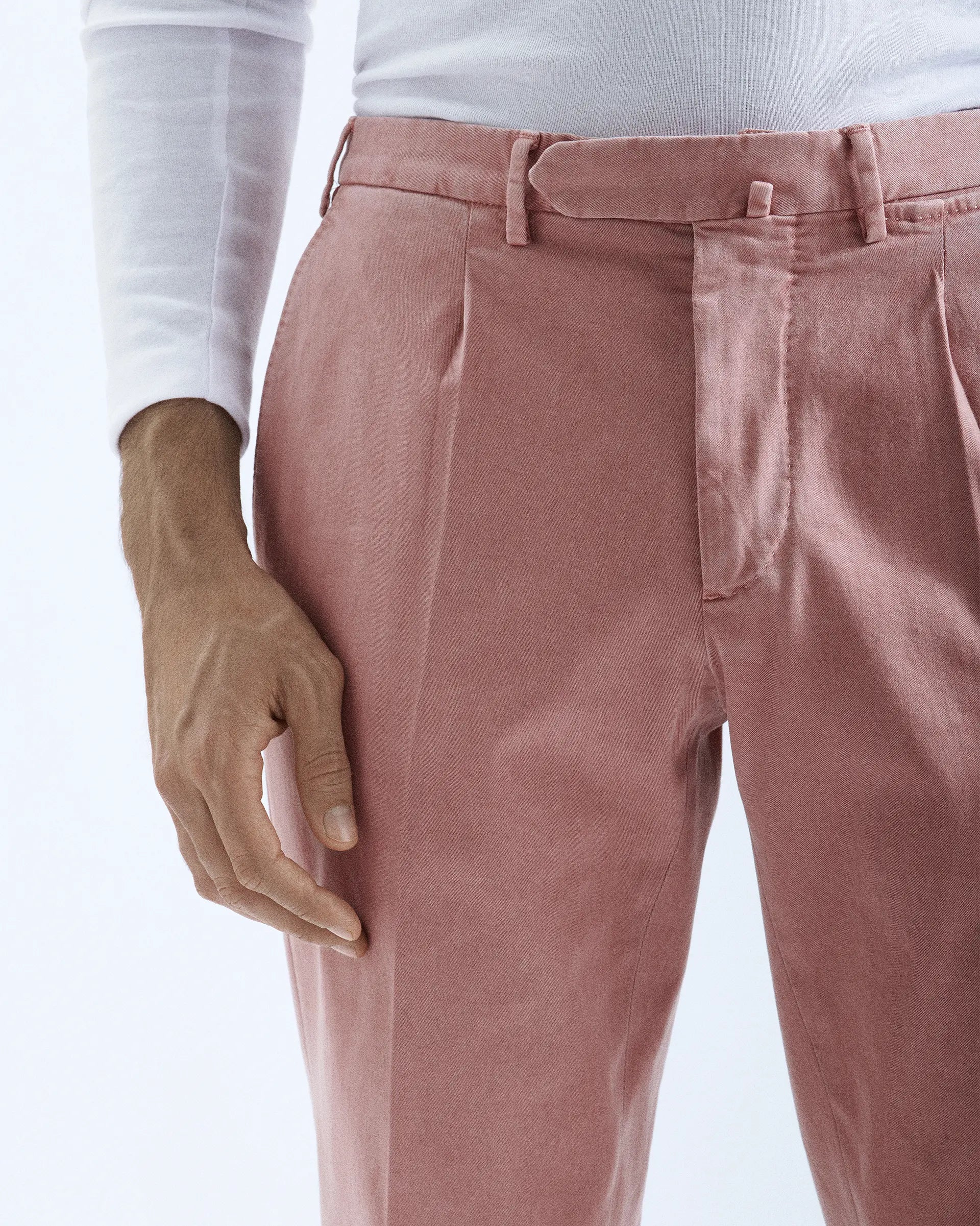 Pink Twill Cotton Stretch Pants