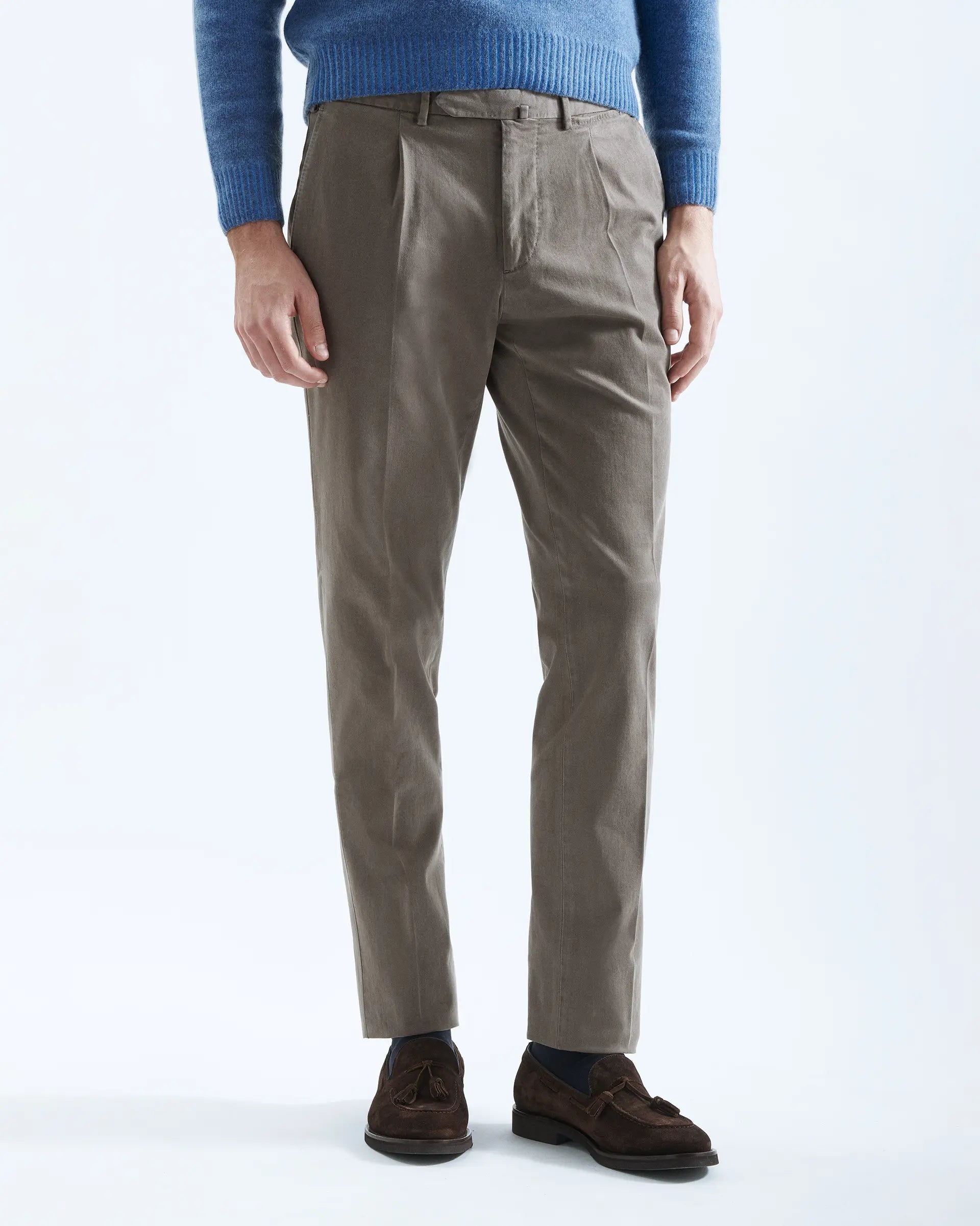 Taupe Twill Cotton Stretch Pants