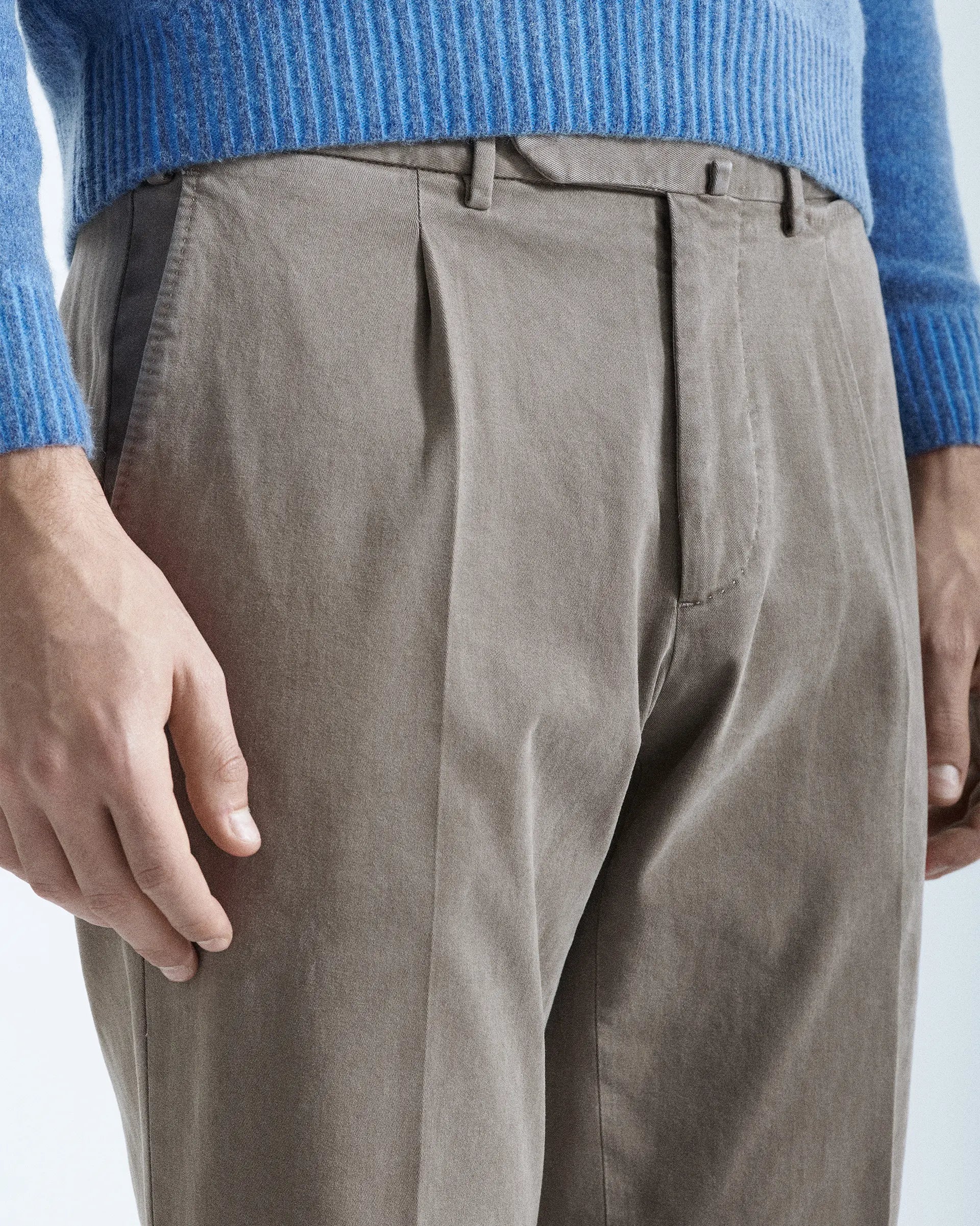 Beige Twill Cotton Stretch Pants