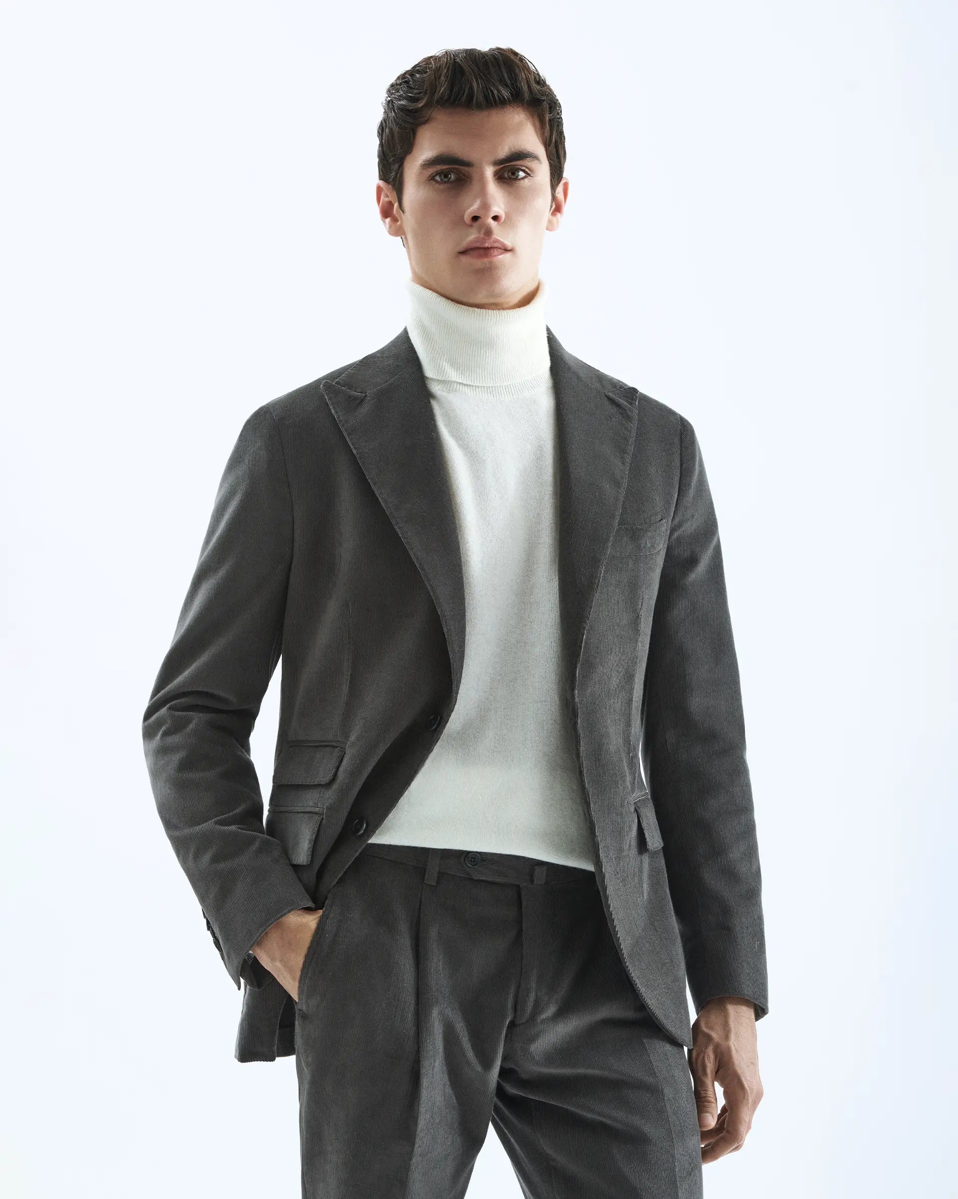 Grey Cotton Stretch Corduroy Suits