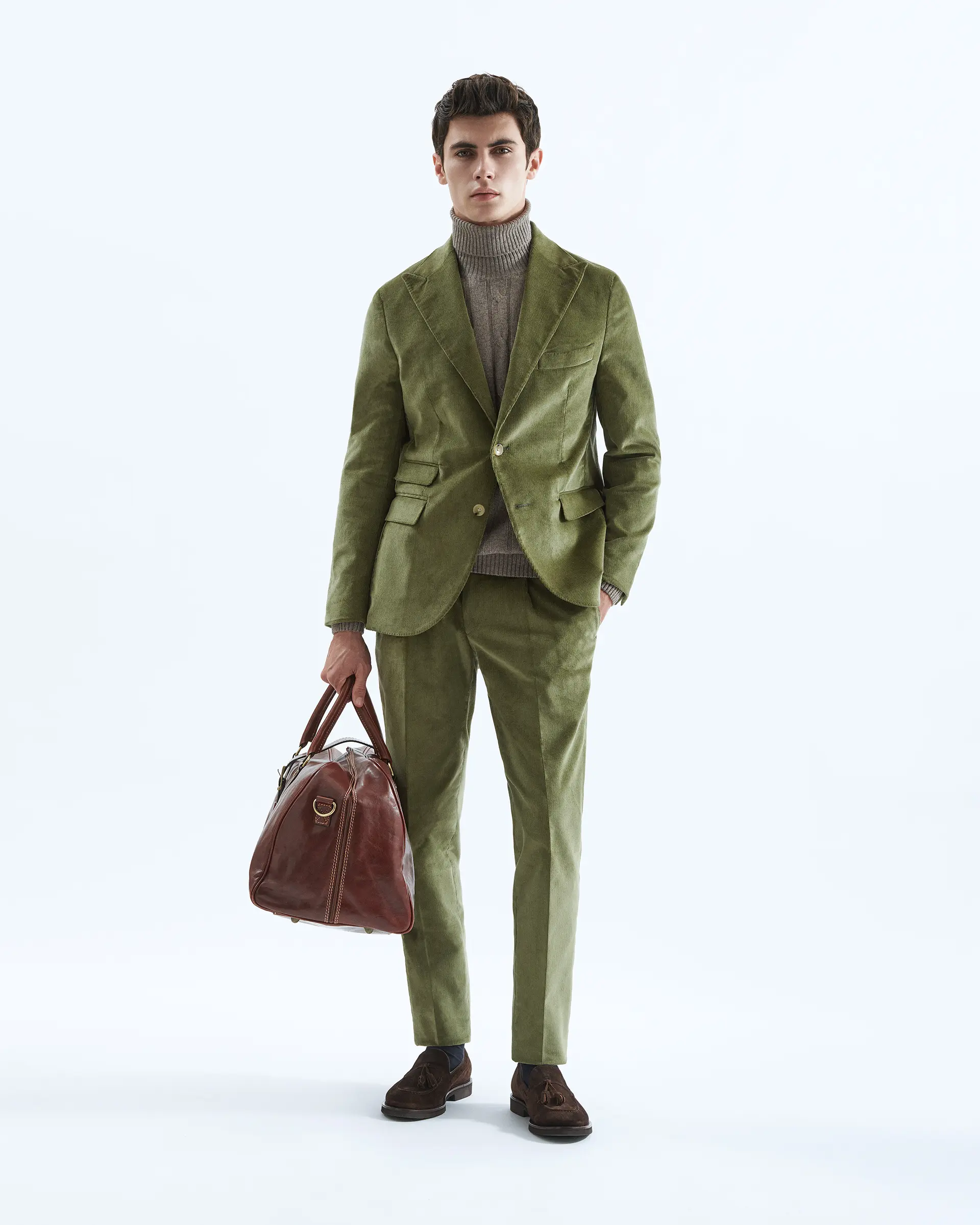 Green Cotton Stretch Corduroy Suits