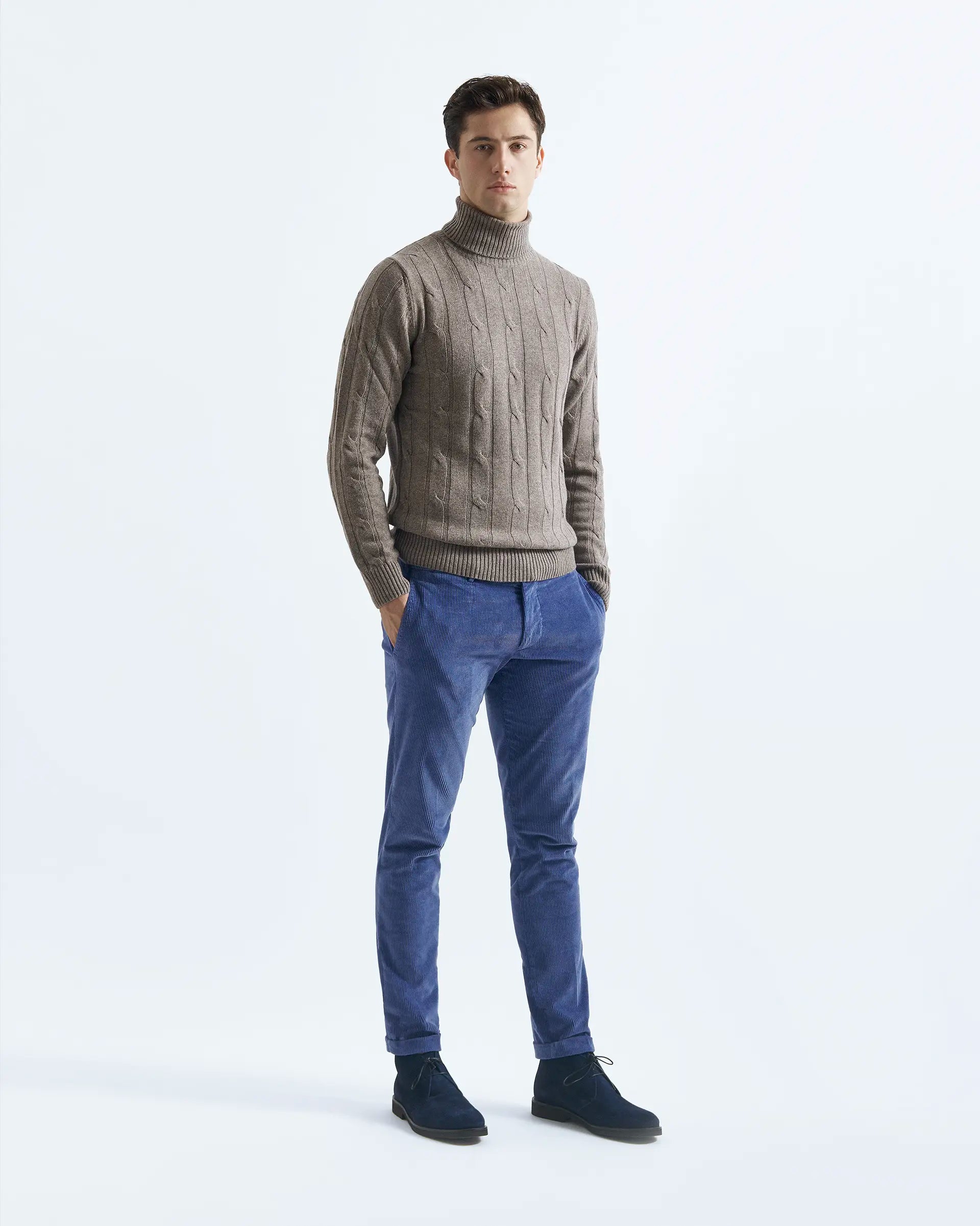 Beige turtleneck in cashmere blend with braided workmanship