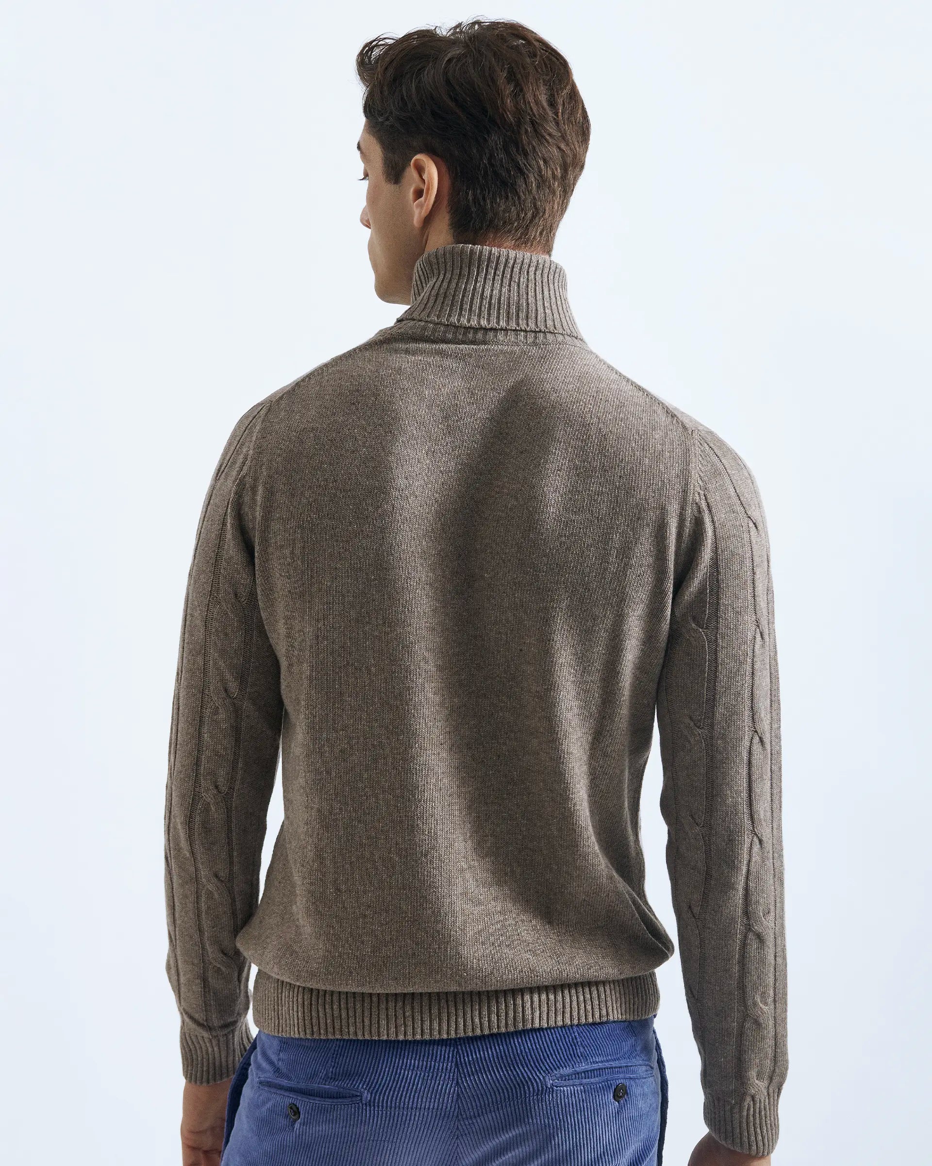 Beige turtleneck in cashmere blend with braided workmanship