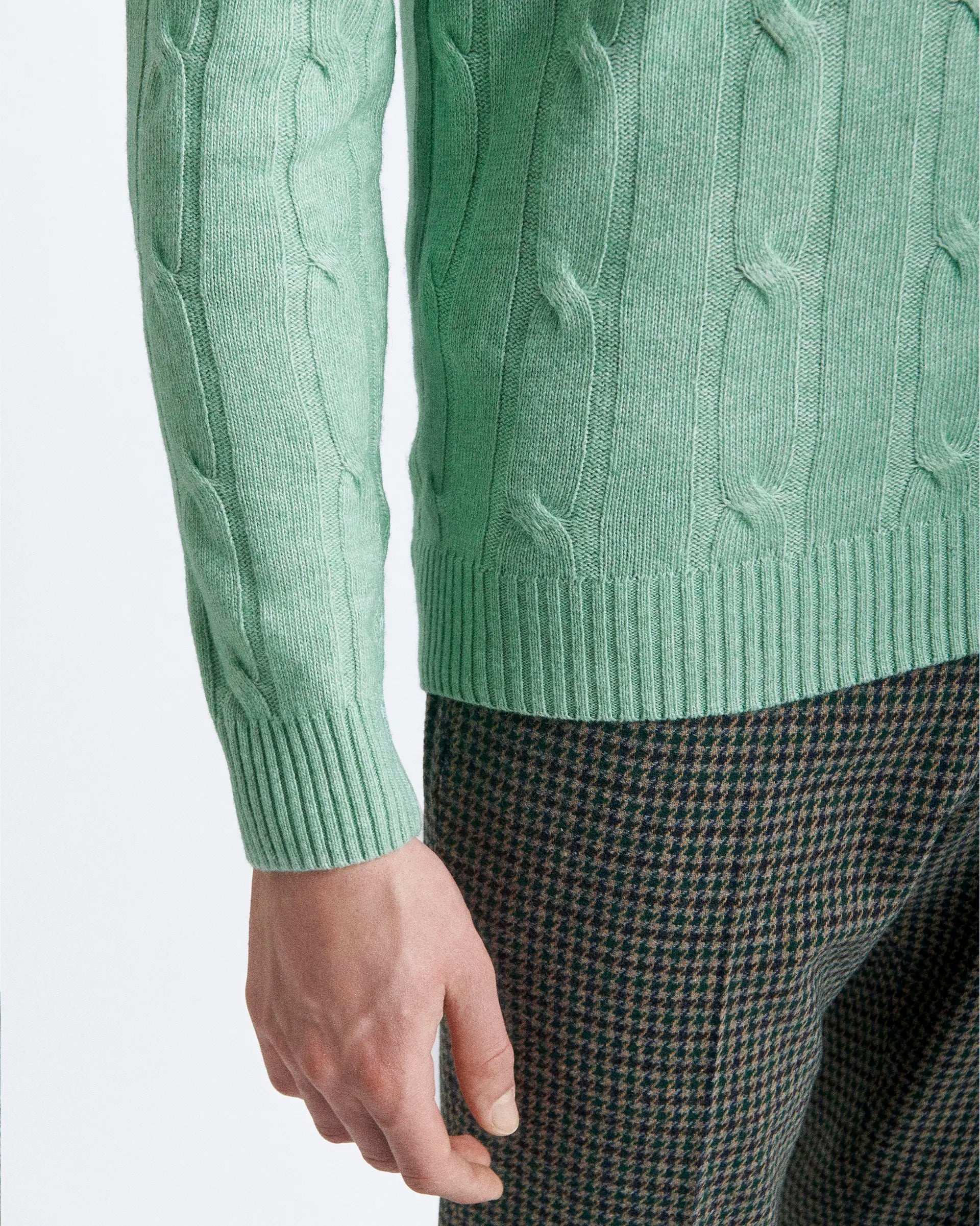 Light Green turtleneck in cashmere blend with braided workmanship