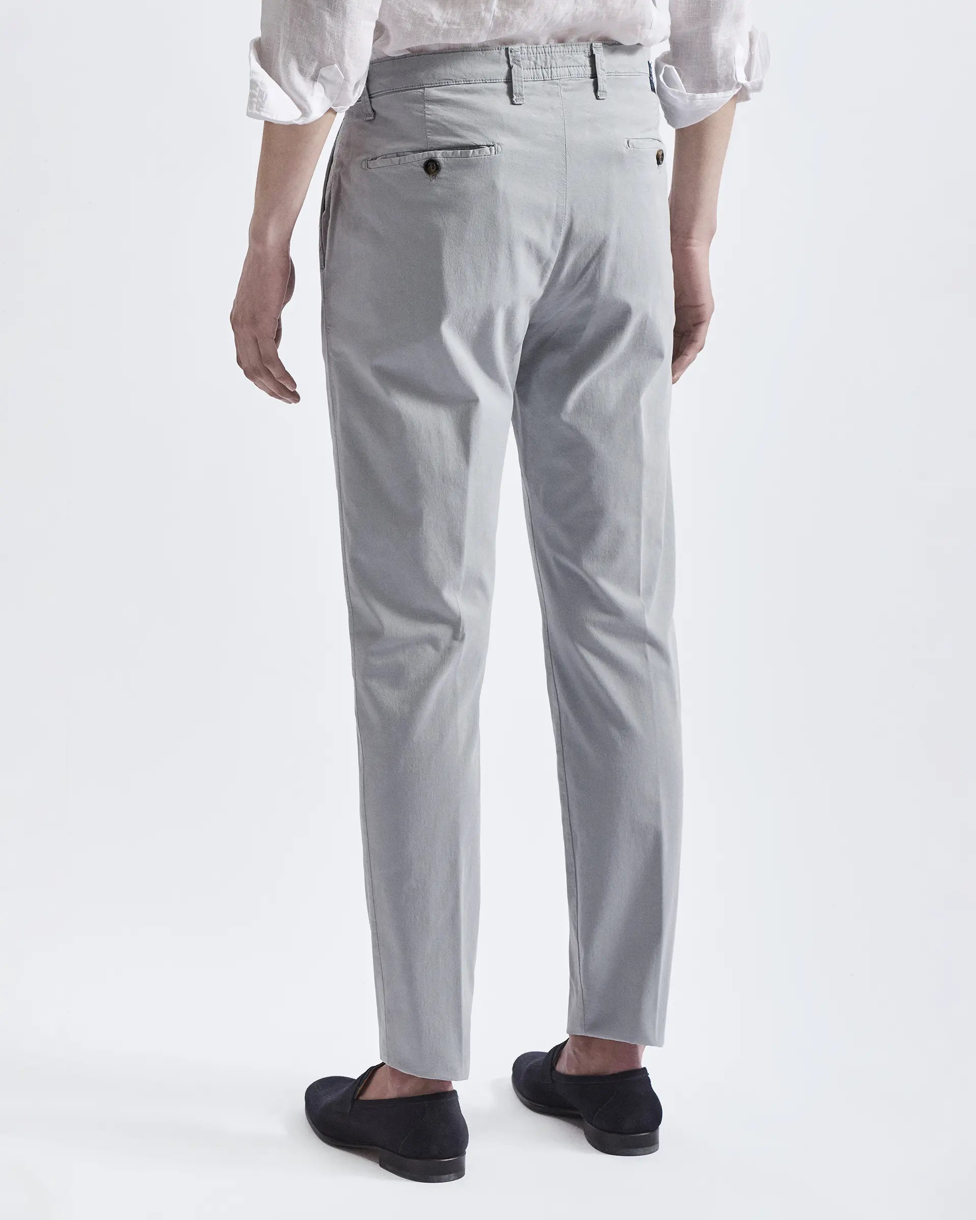 Grey 1 Pleats Tencel and Cotton Stretch Pants