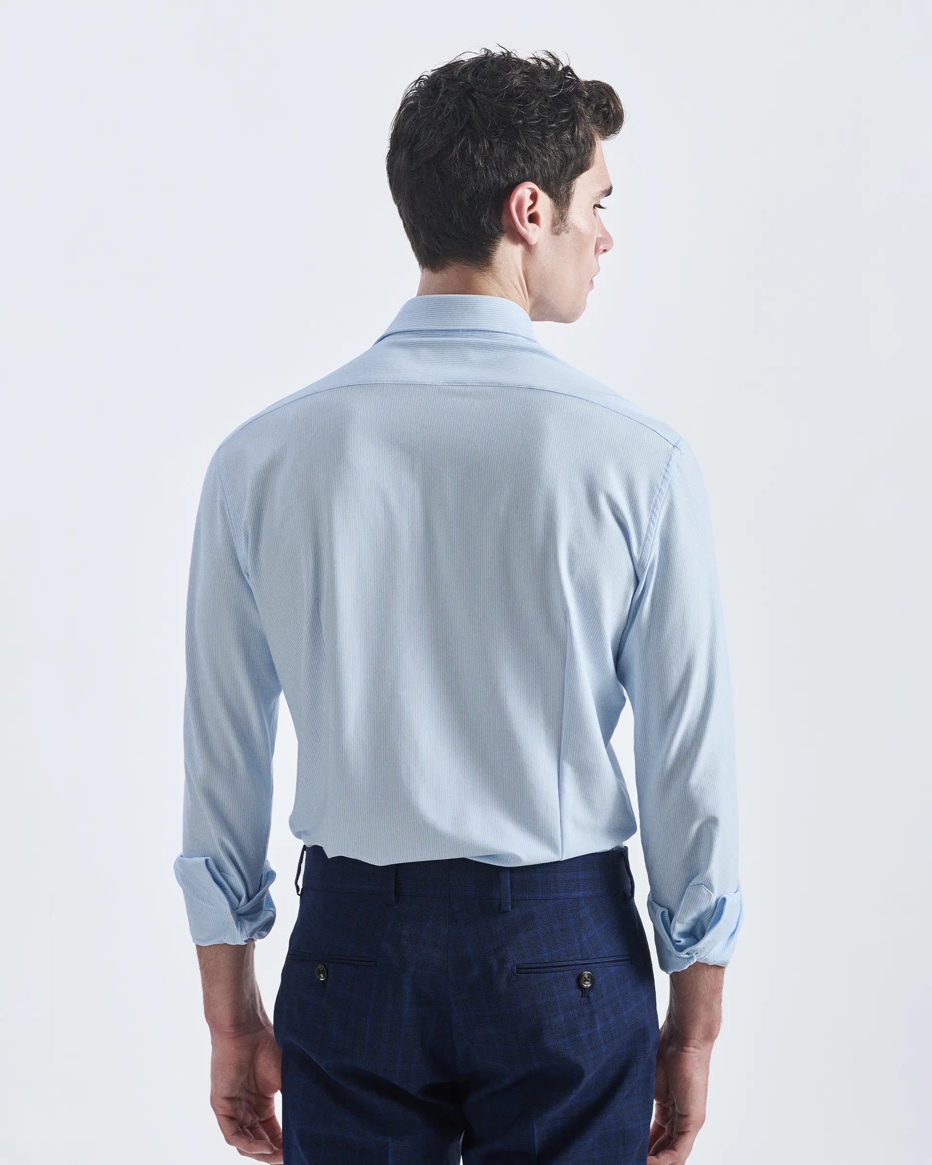 Light Blue Striped Cotton Comfort Fit with Cutaway Collar Shirt