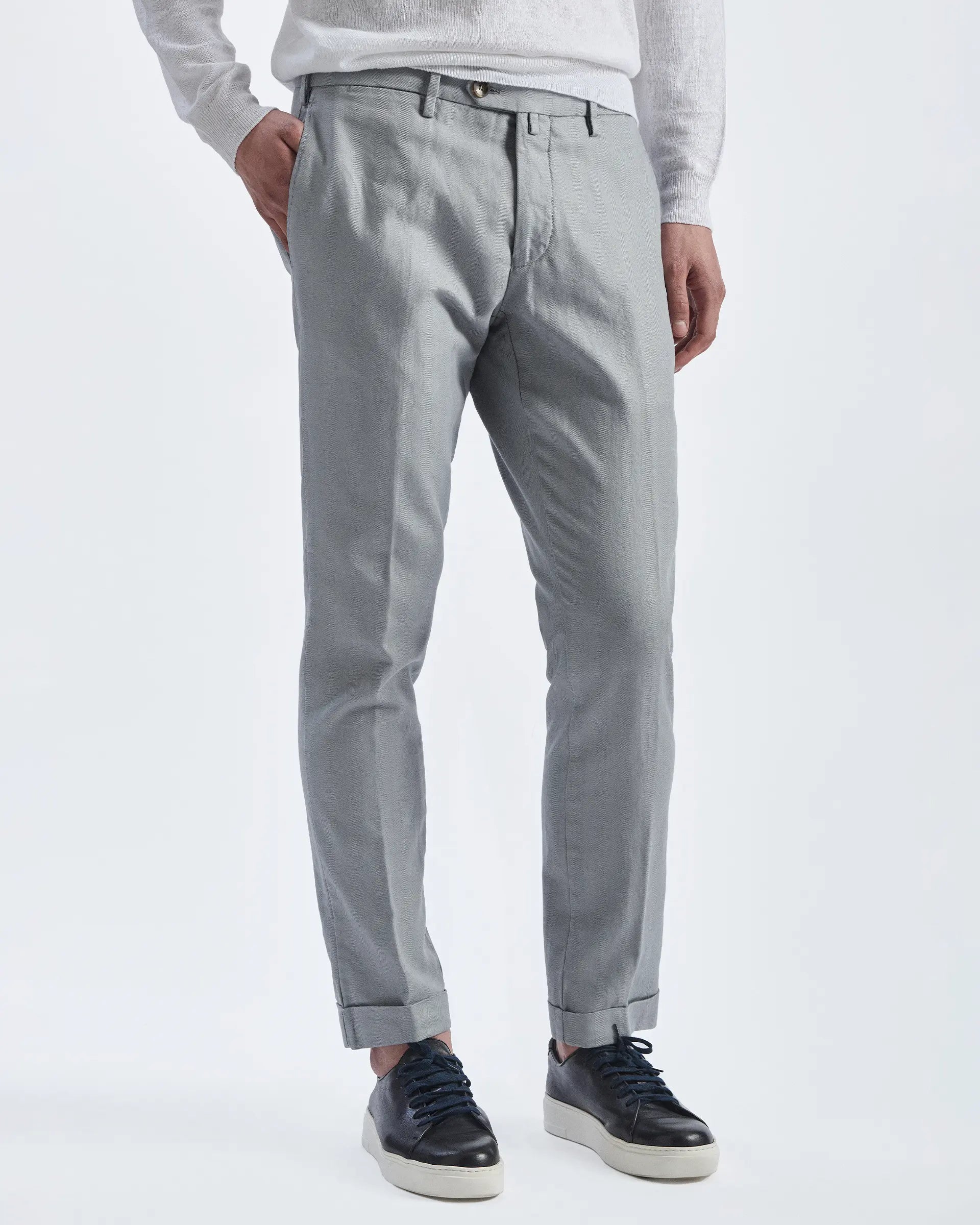 Grey Linen and Cotton Stretch Pants