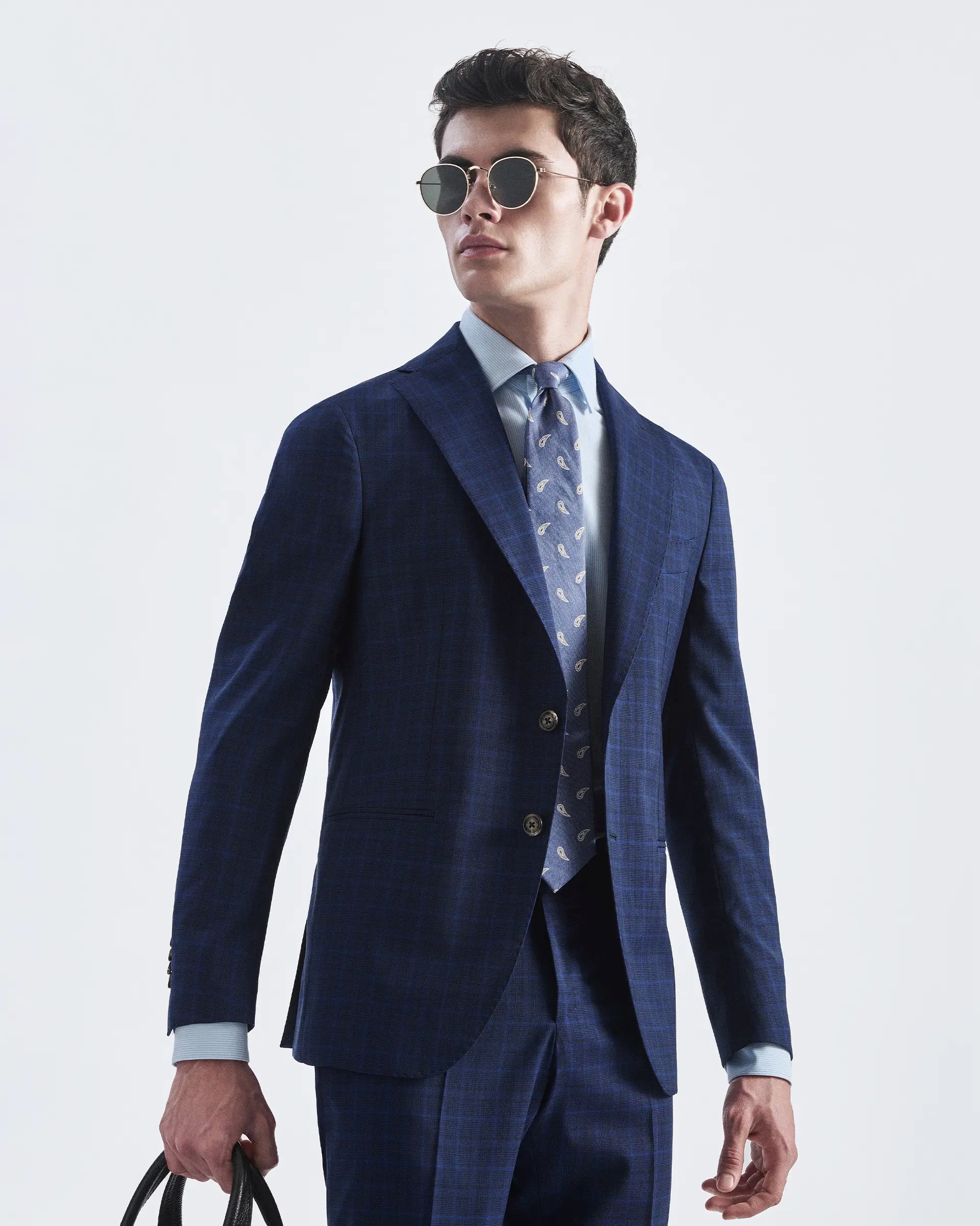 Blue Check Wool Stretch Suits - Reda Flexo Fabric