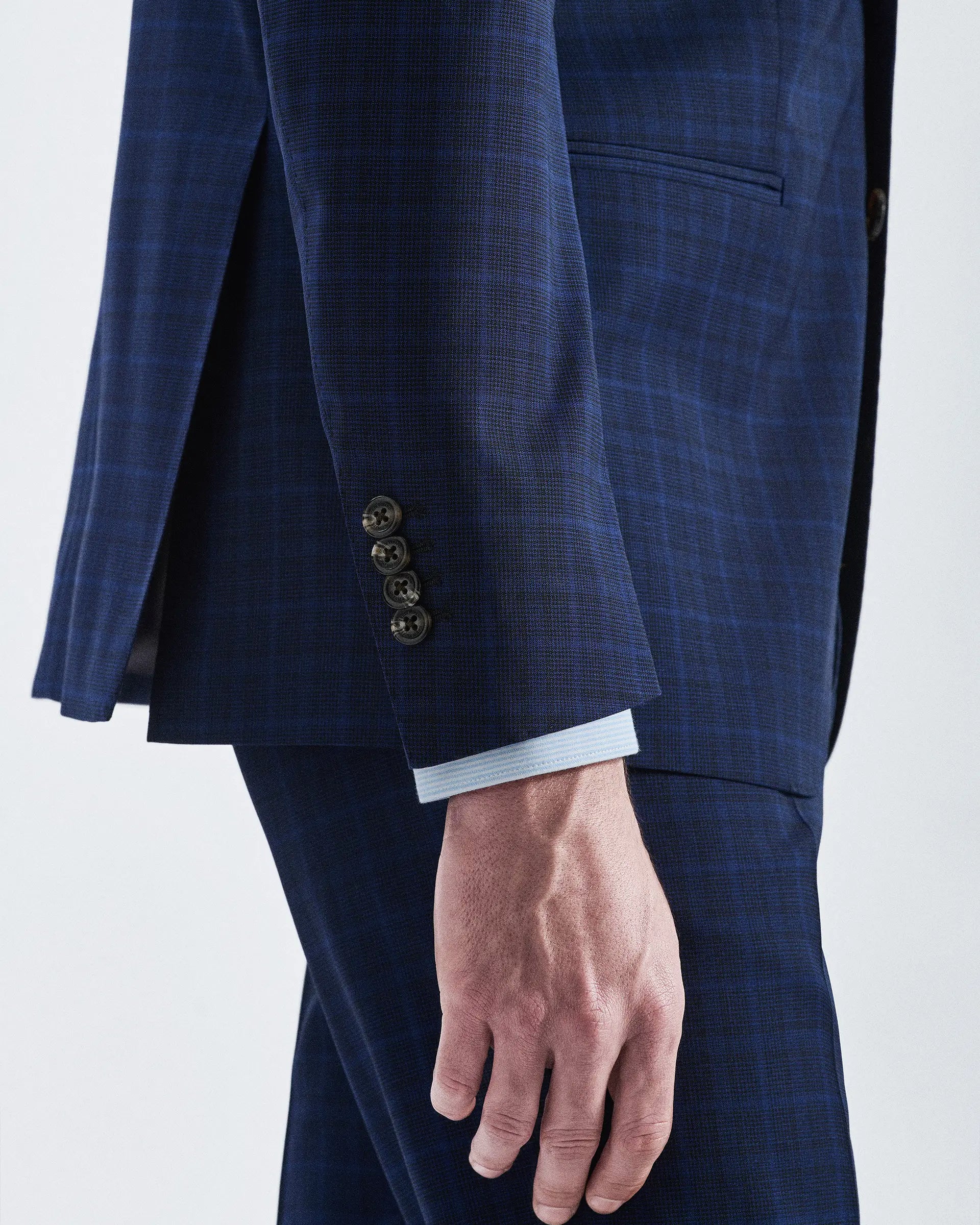 Blue Check Wool Stretch Suits - Reda Flexo Fabric