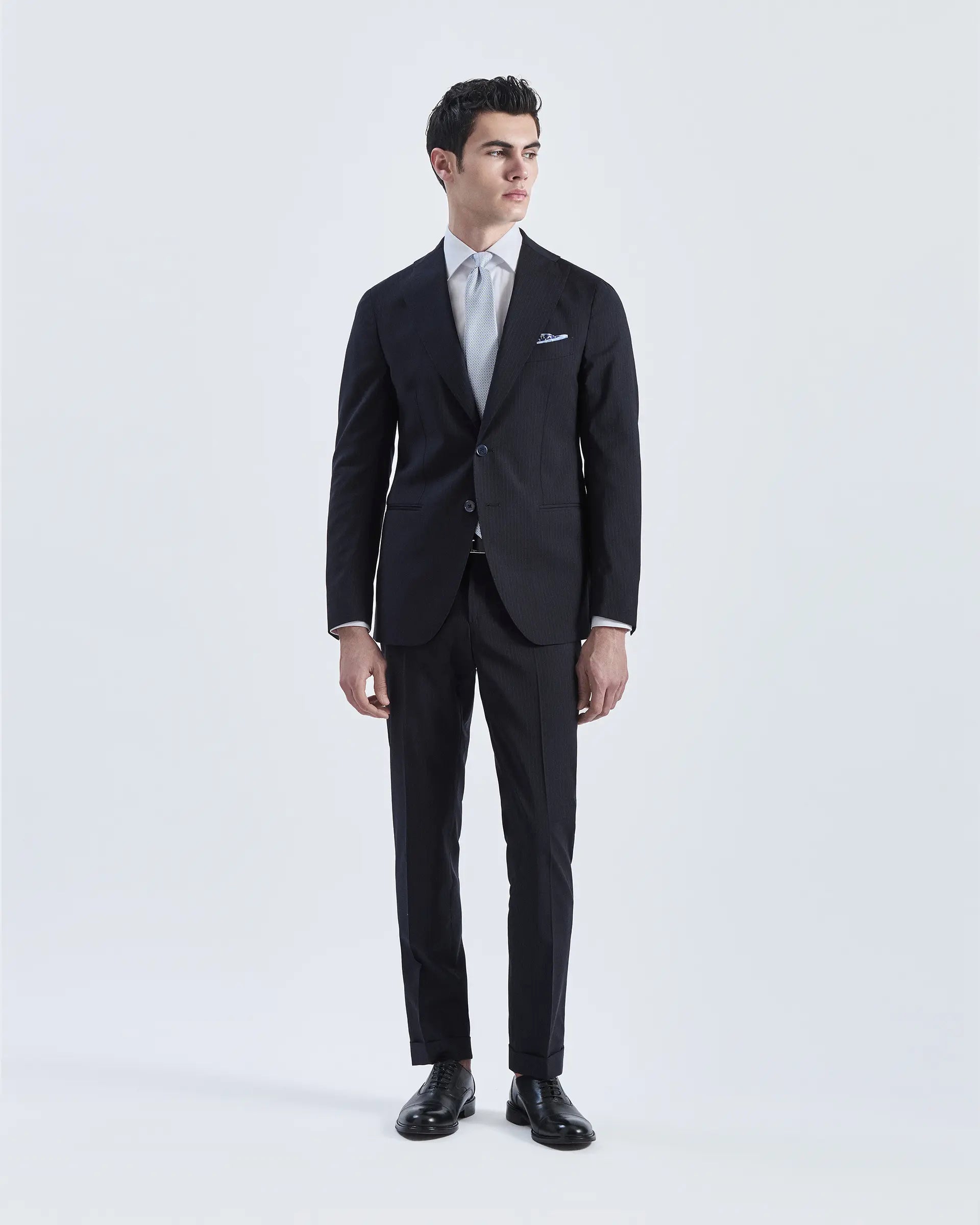 Blue Pinstripe Pure Wool Suits- Tollegno Fabric