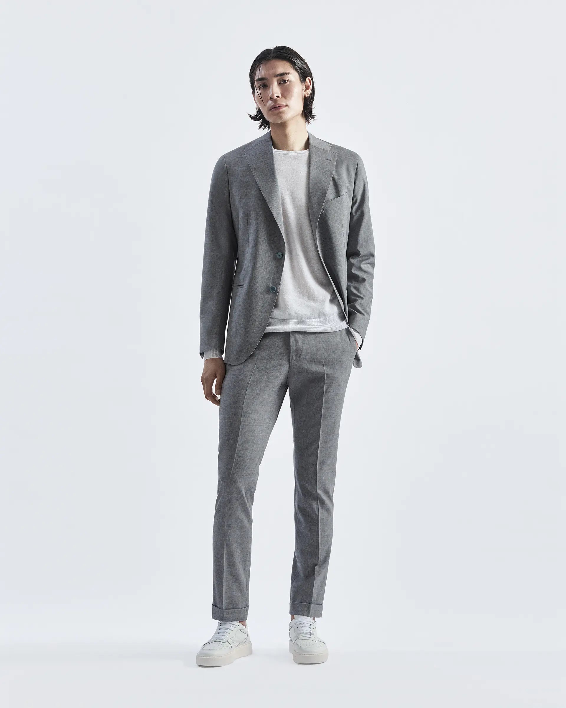 Mid Grey Check Wool Stretch Suits - Reda Flexo Fabric