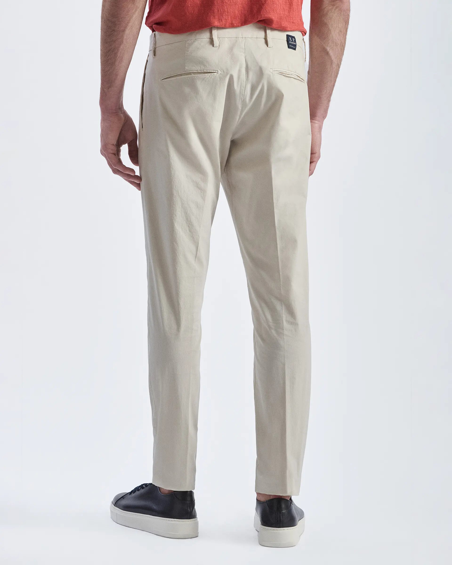 Beige Cotton Stretch Pleated Pants