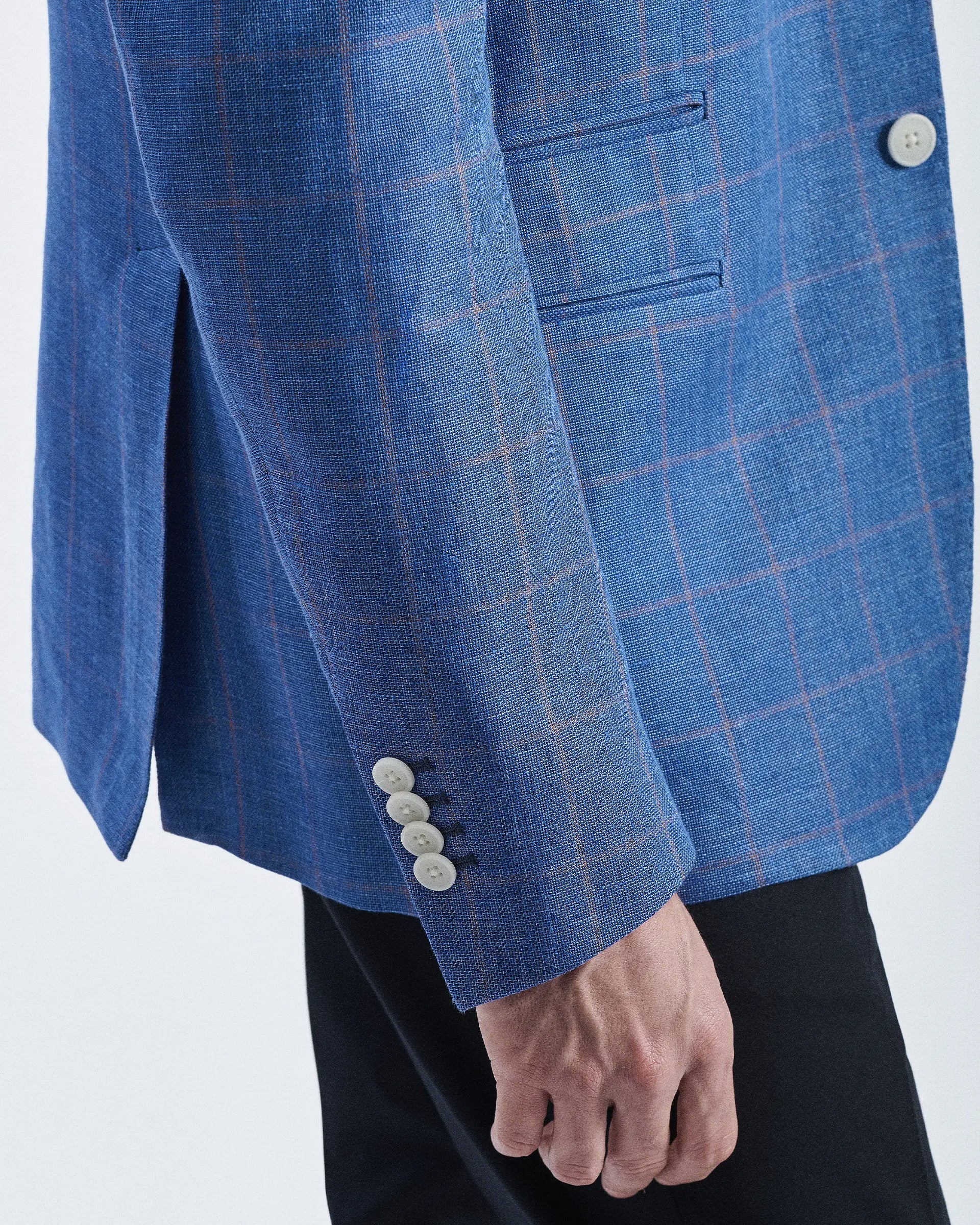 Light blue check jacket in Tollegno "Icelinen" fabric