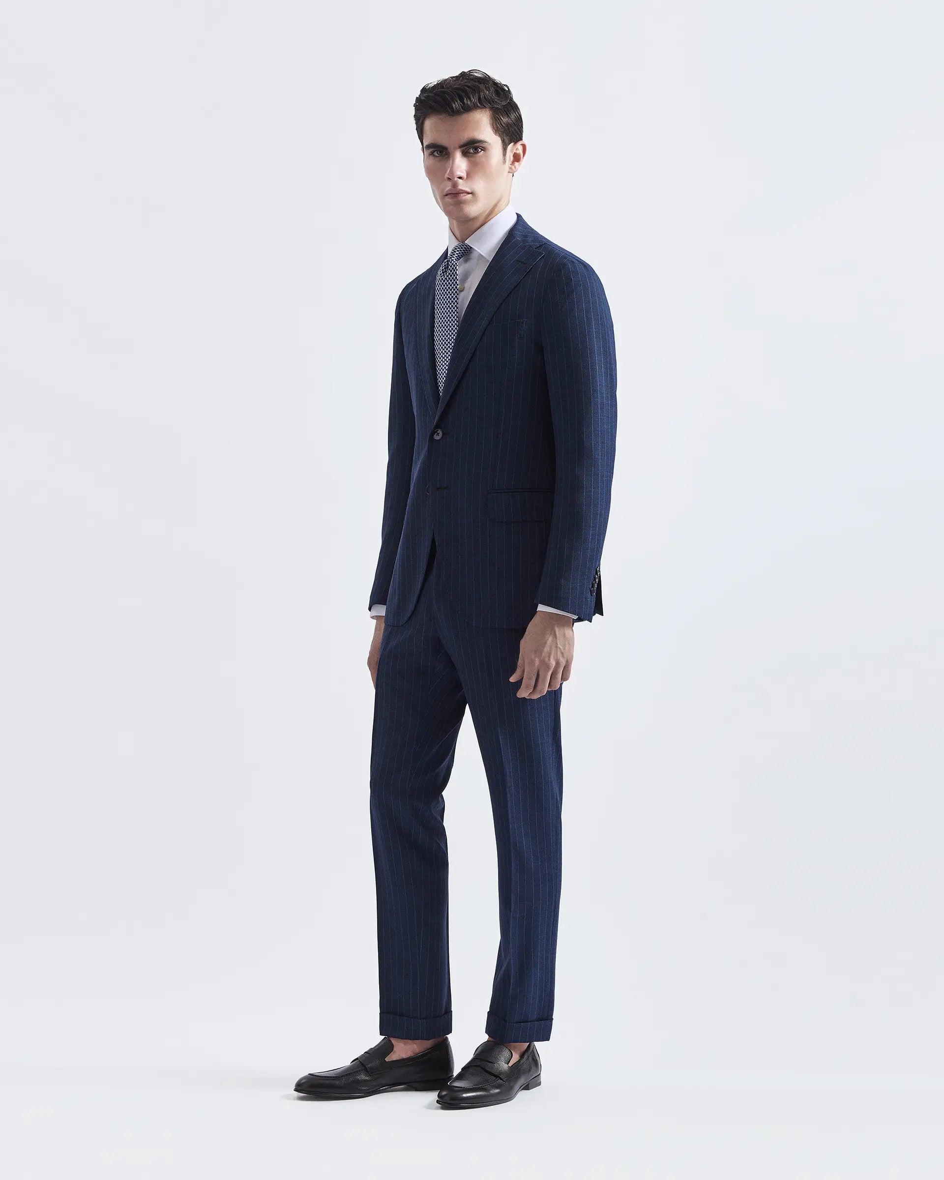 Blue Pinstripe Pure Wool Suits - LoroPiana Fabric