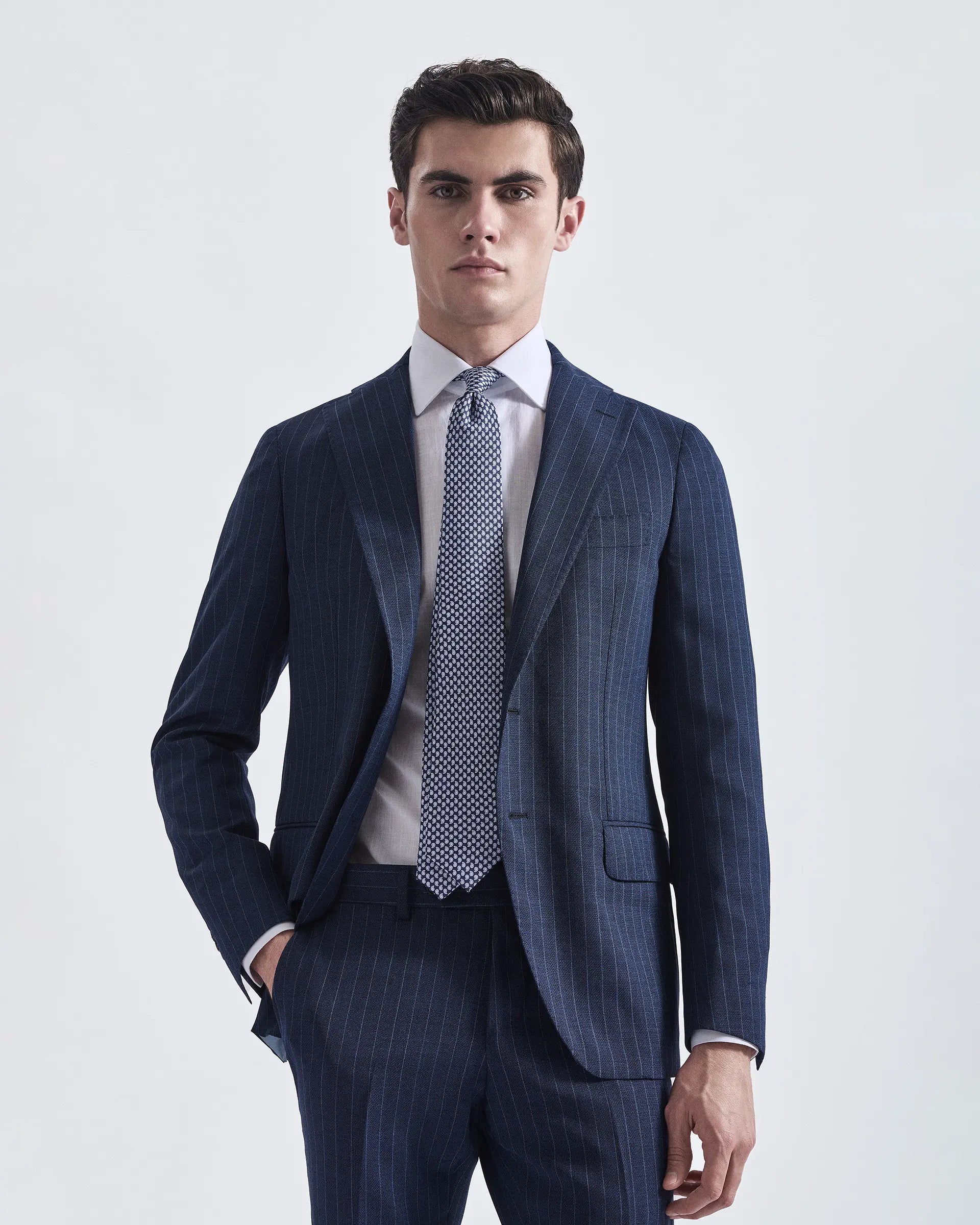 Blue Pinstripe Pure Wool Suits - LoroPiana Fabric