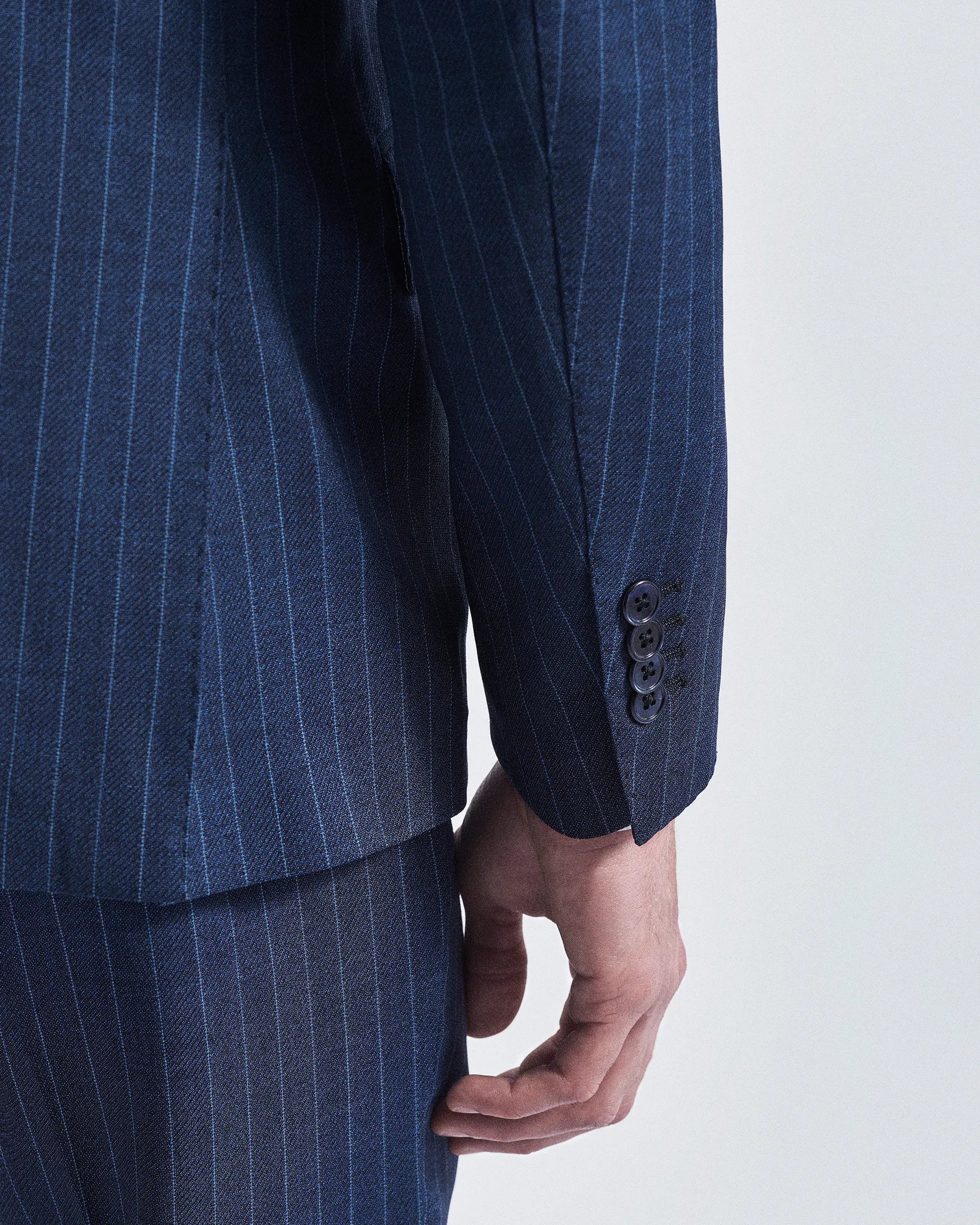 Blue Pinstripe Pure Wool Suits - LoroPiana Fabric