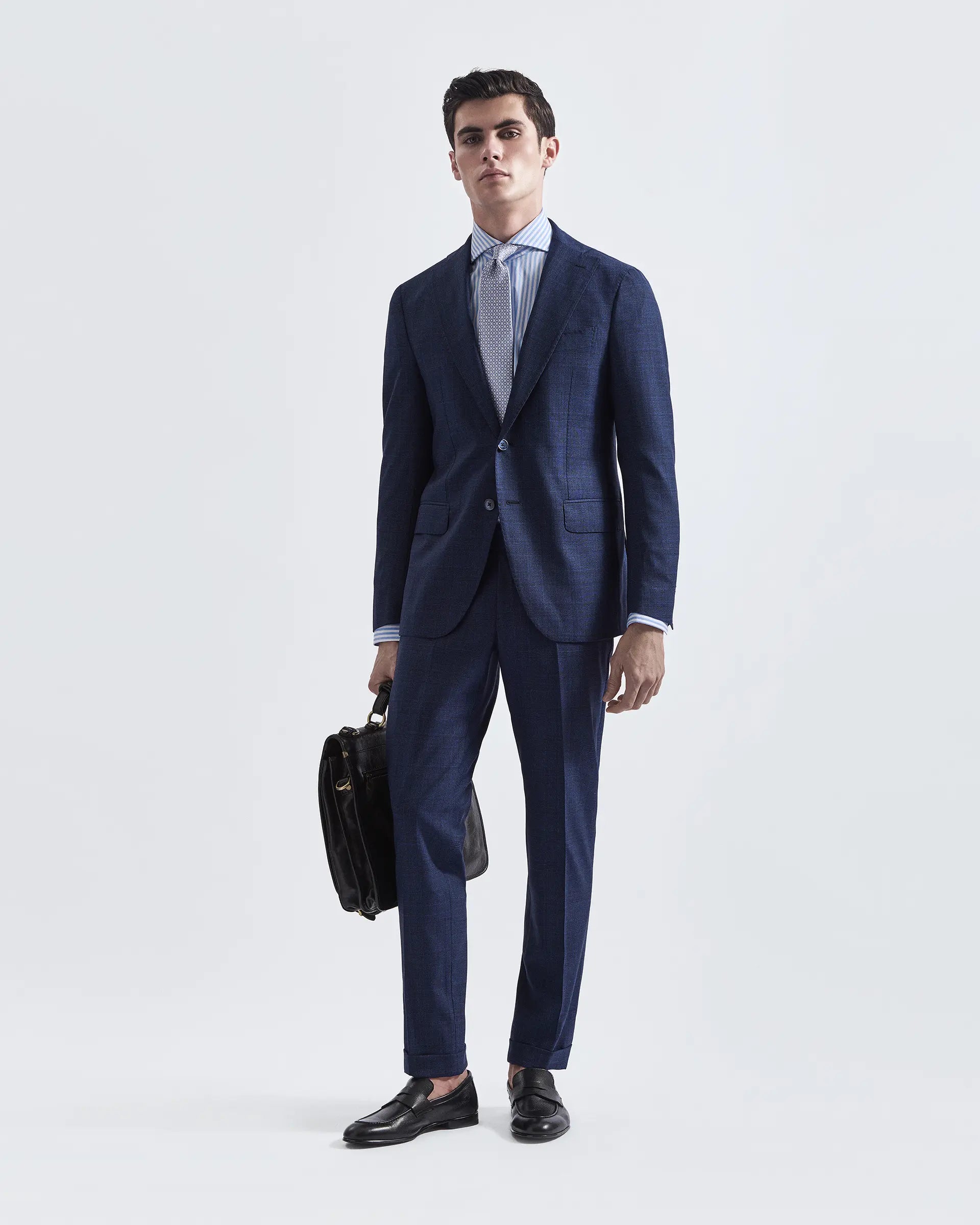 Blue Prince of Wales Wool Stretch Suits - Mooving Loro Piana fabric