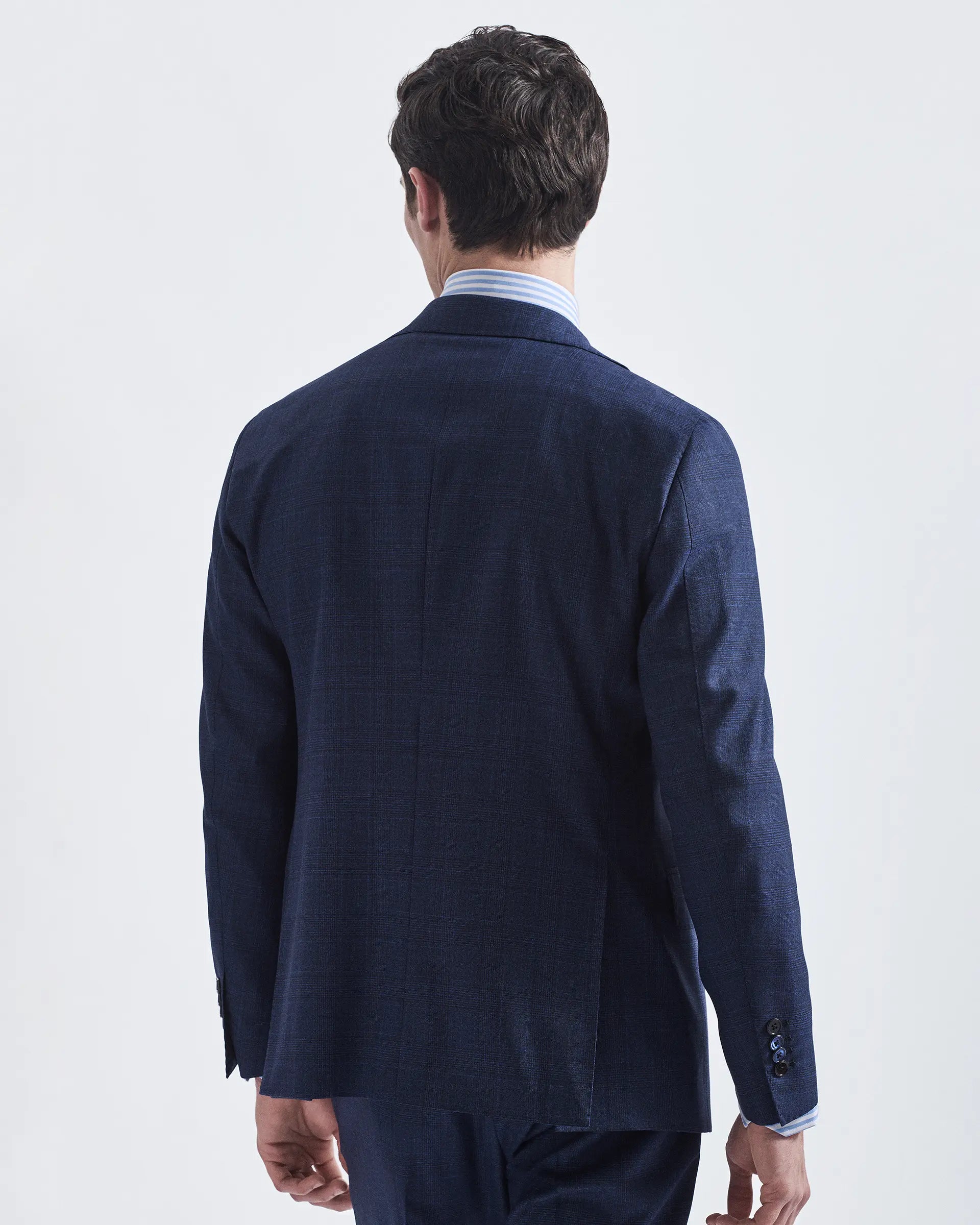 Blue Prince of Wales Wool Stretch Suits - Mooving Loro Piana fabric