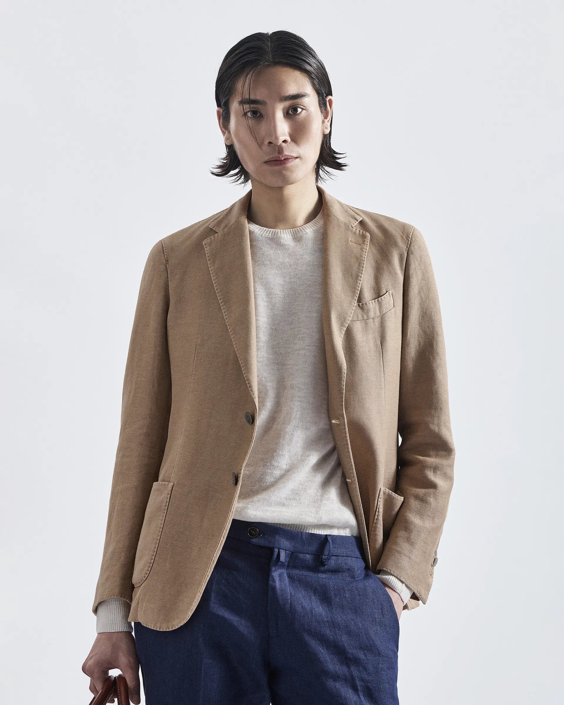 Beige Garment-dyed cotton and linen Jacket