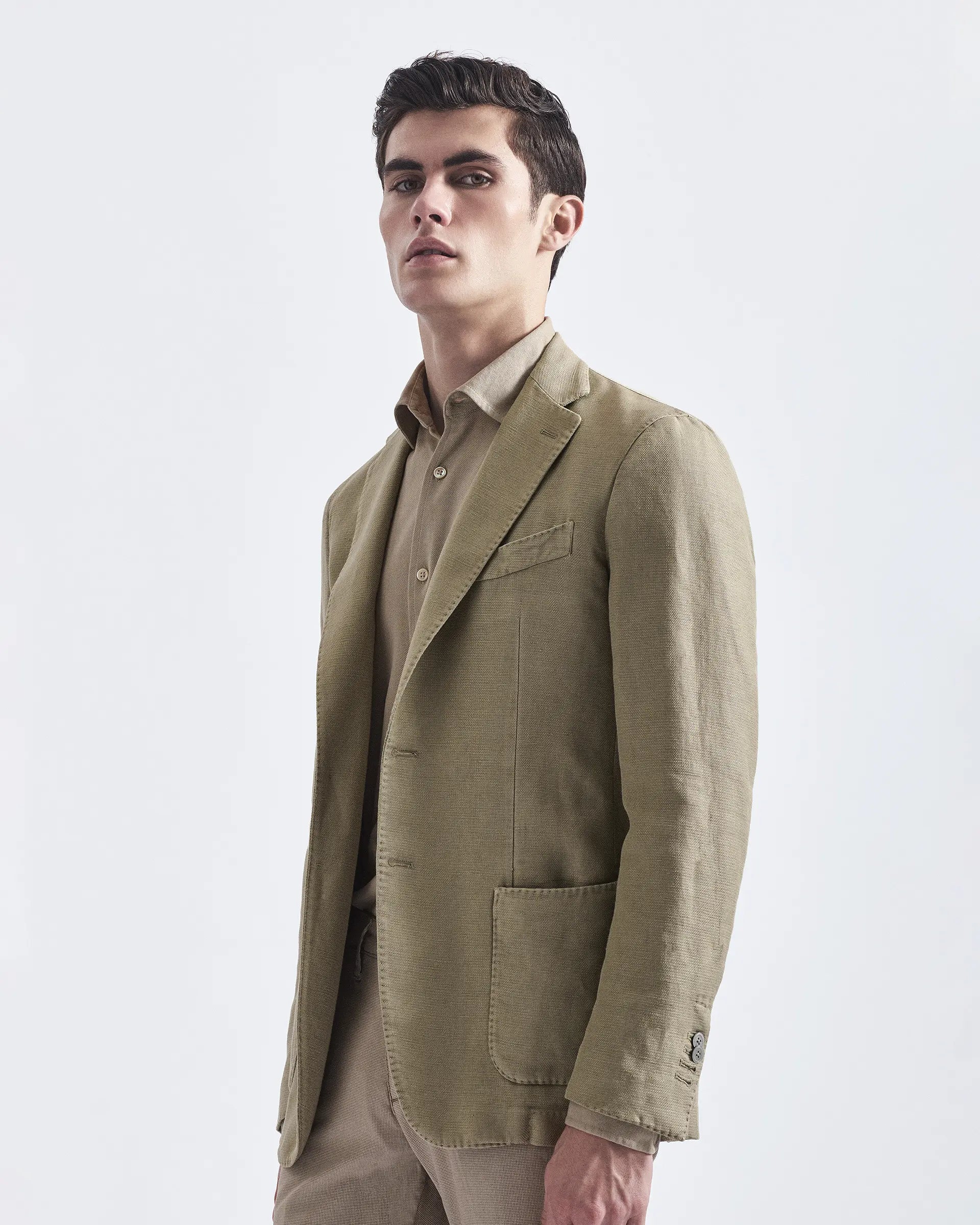 Army Green Garment-dyed cotton and linen Jacket