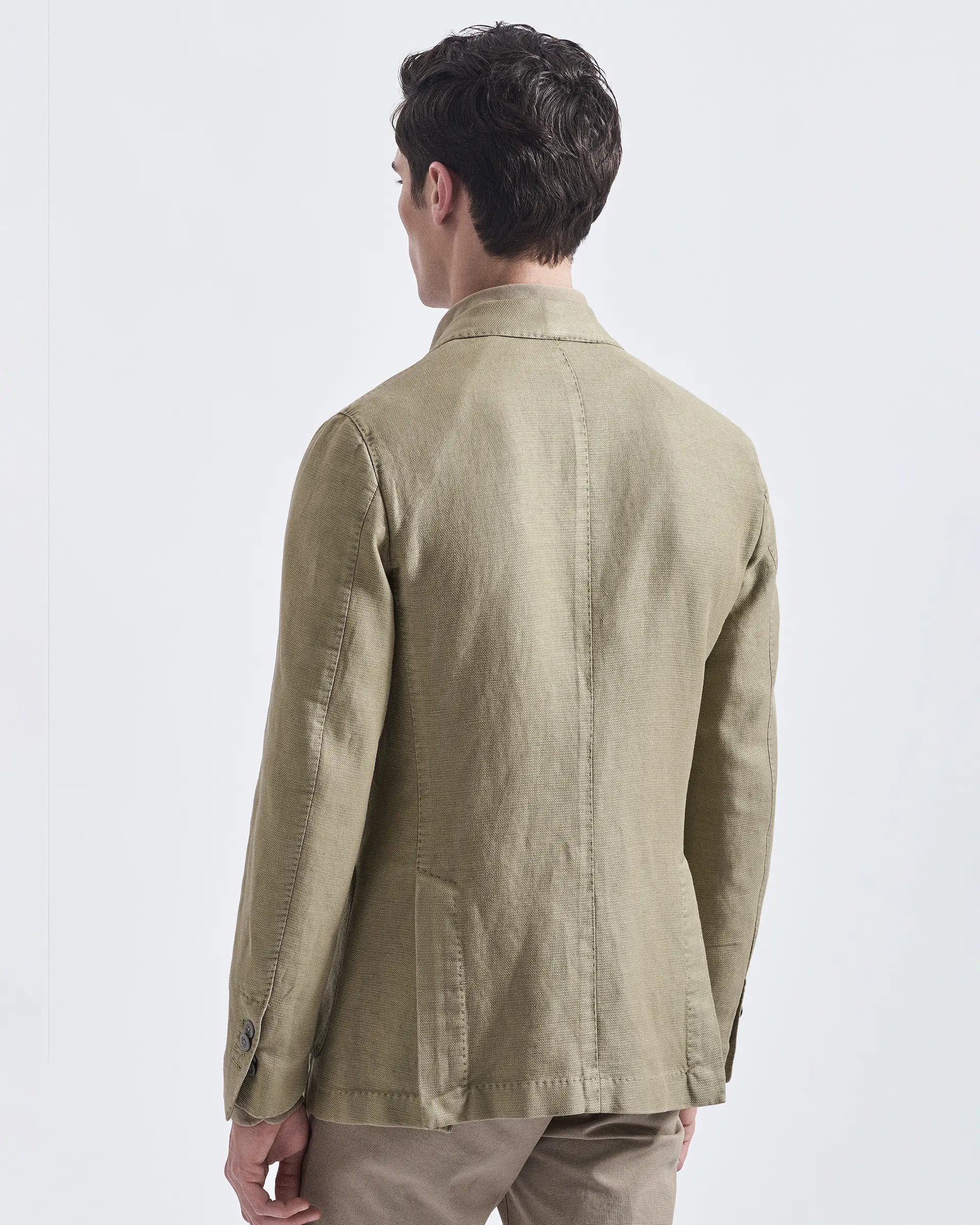 Army Green Garment-dyed cotton and linen Jacket