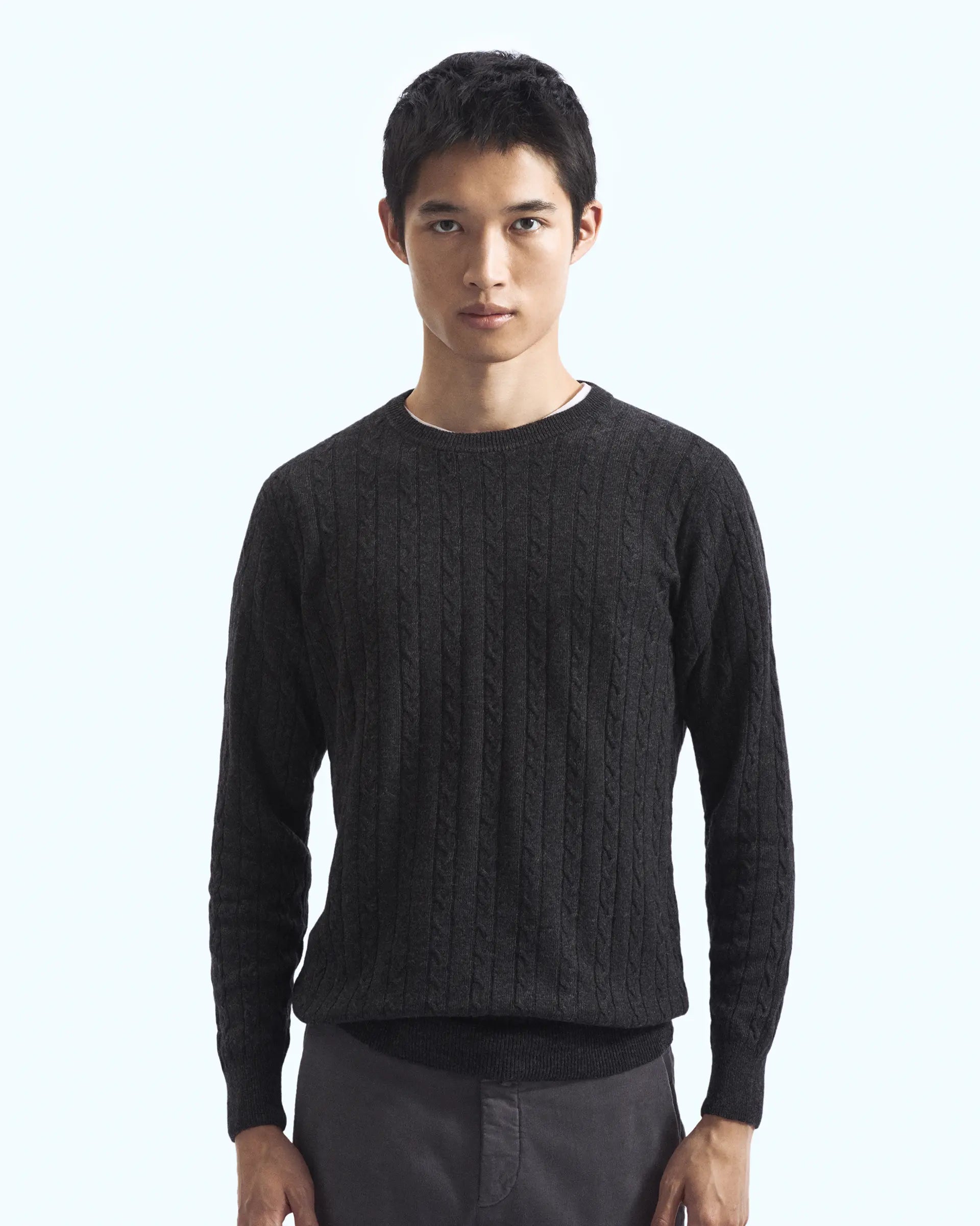 Charcoal Grey Cashmere Blend with braided workmanship Crewneck