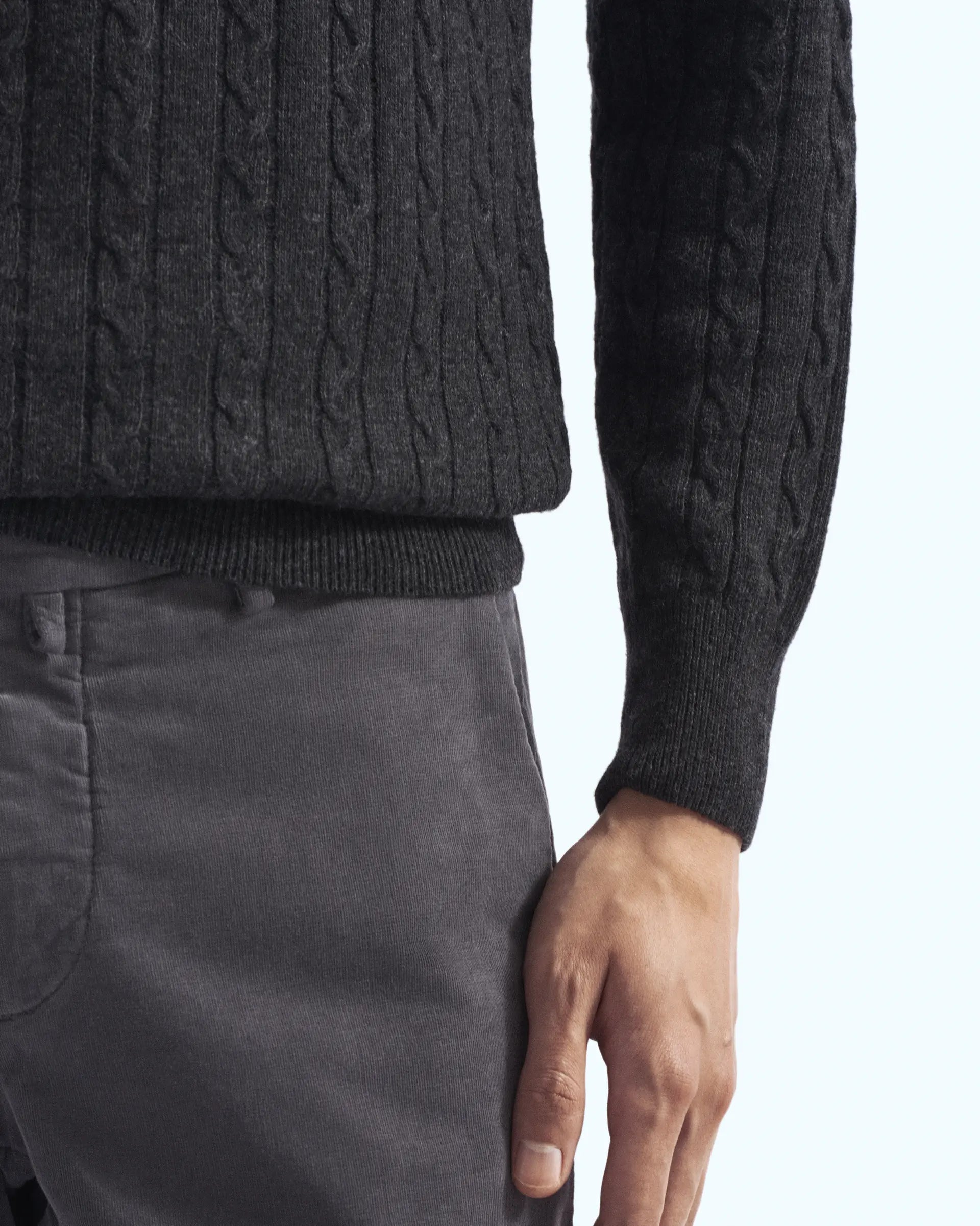 Charcoal Grey Cashmere Blend with braided workmanship Crewneck