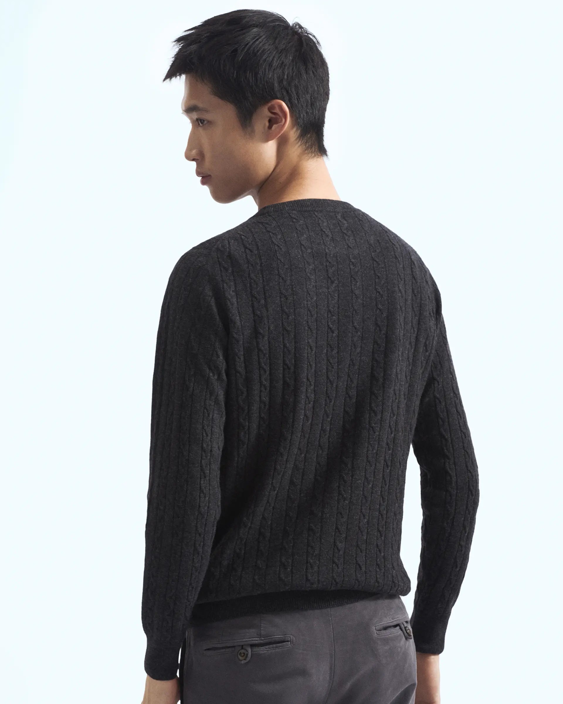 Charcoal Grey Cashmere Blend with braided workmanship Crewneck