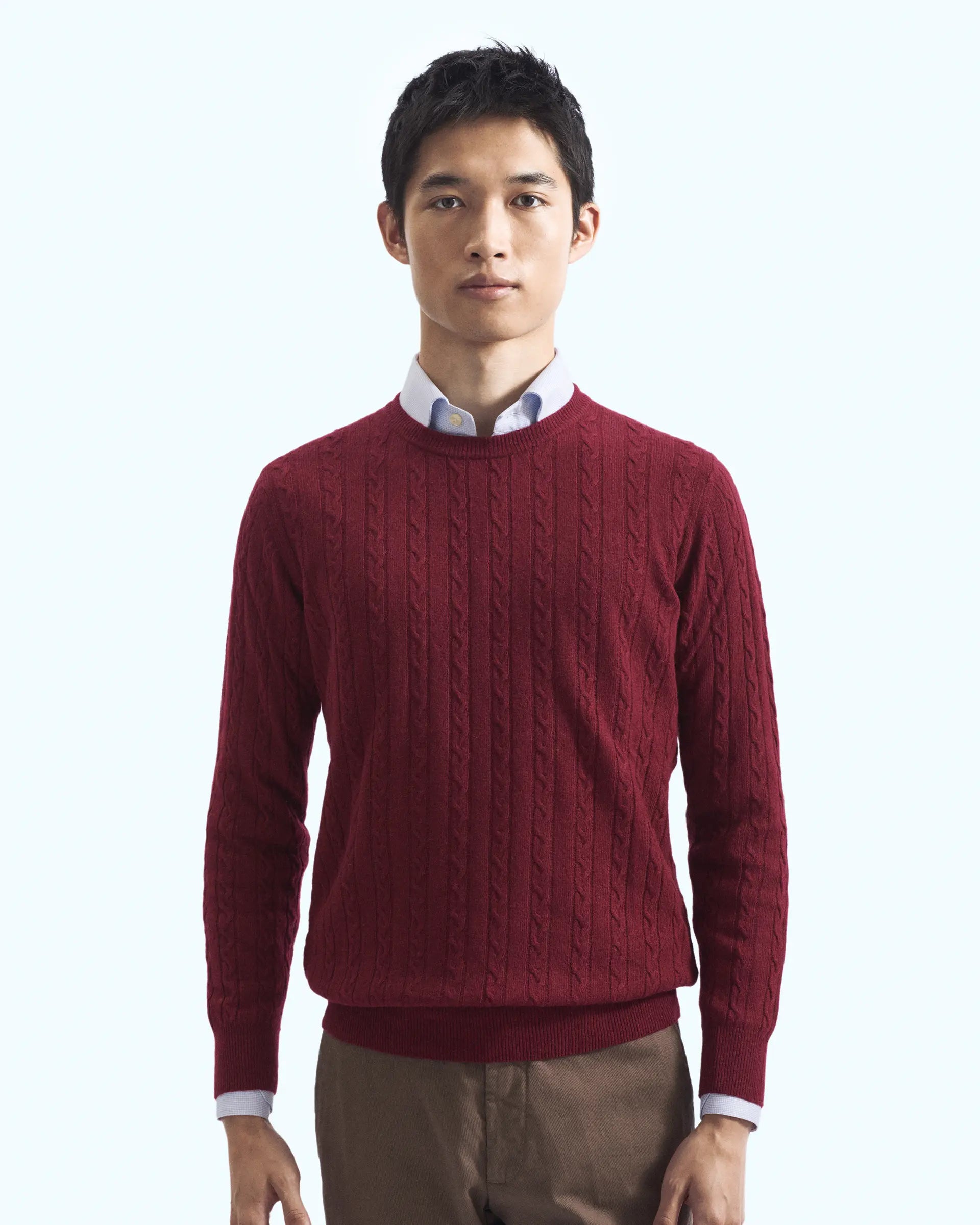 Burgundy Cashmere Blend with braided workmanship Crewneck