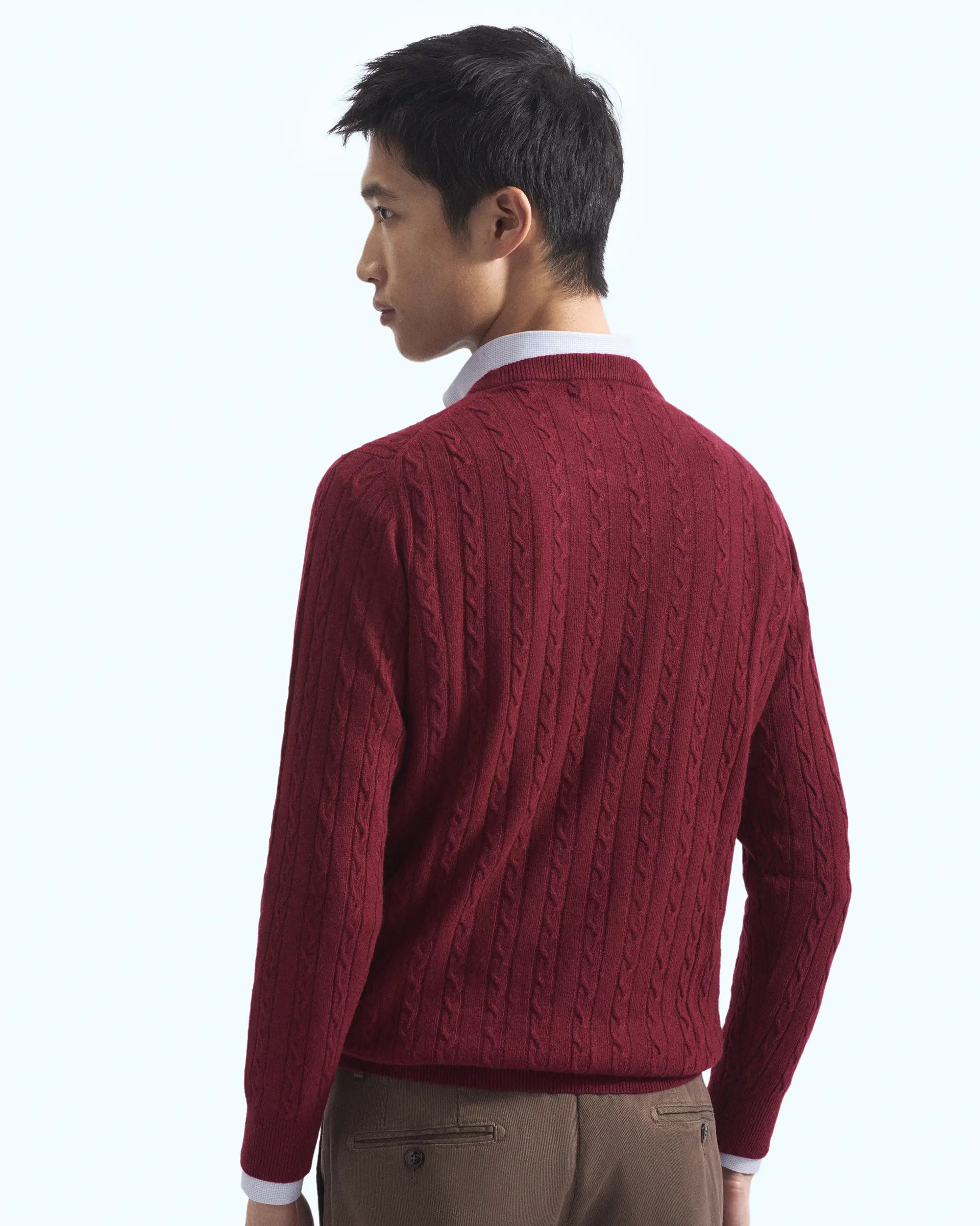 Burgundy Cashmere Blend with braided workmanship Crewneck