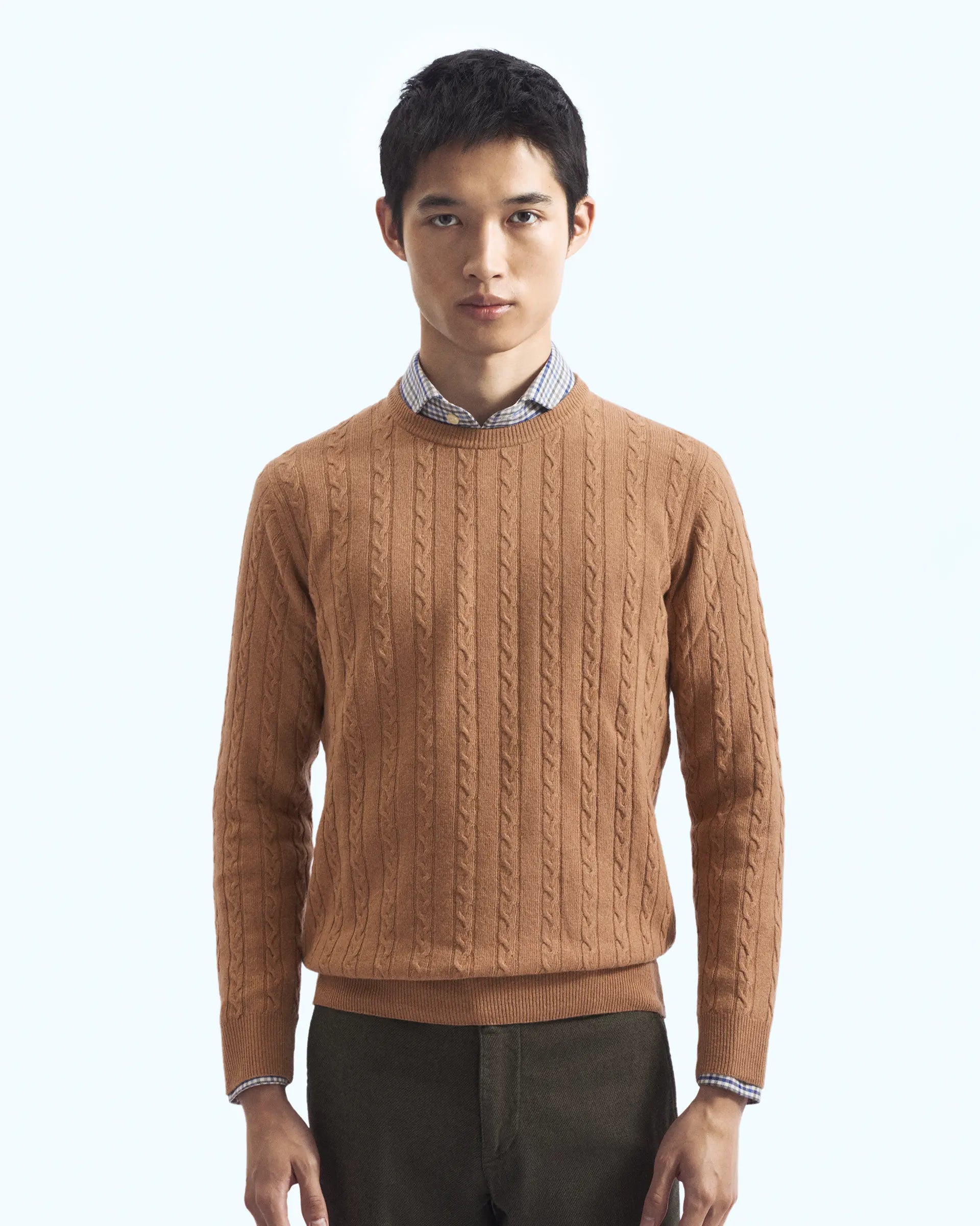 Camel Cashmere Blend with braided workmanship Crewneck