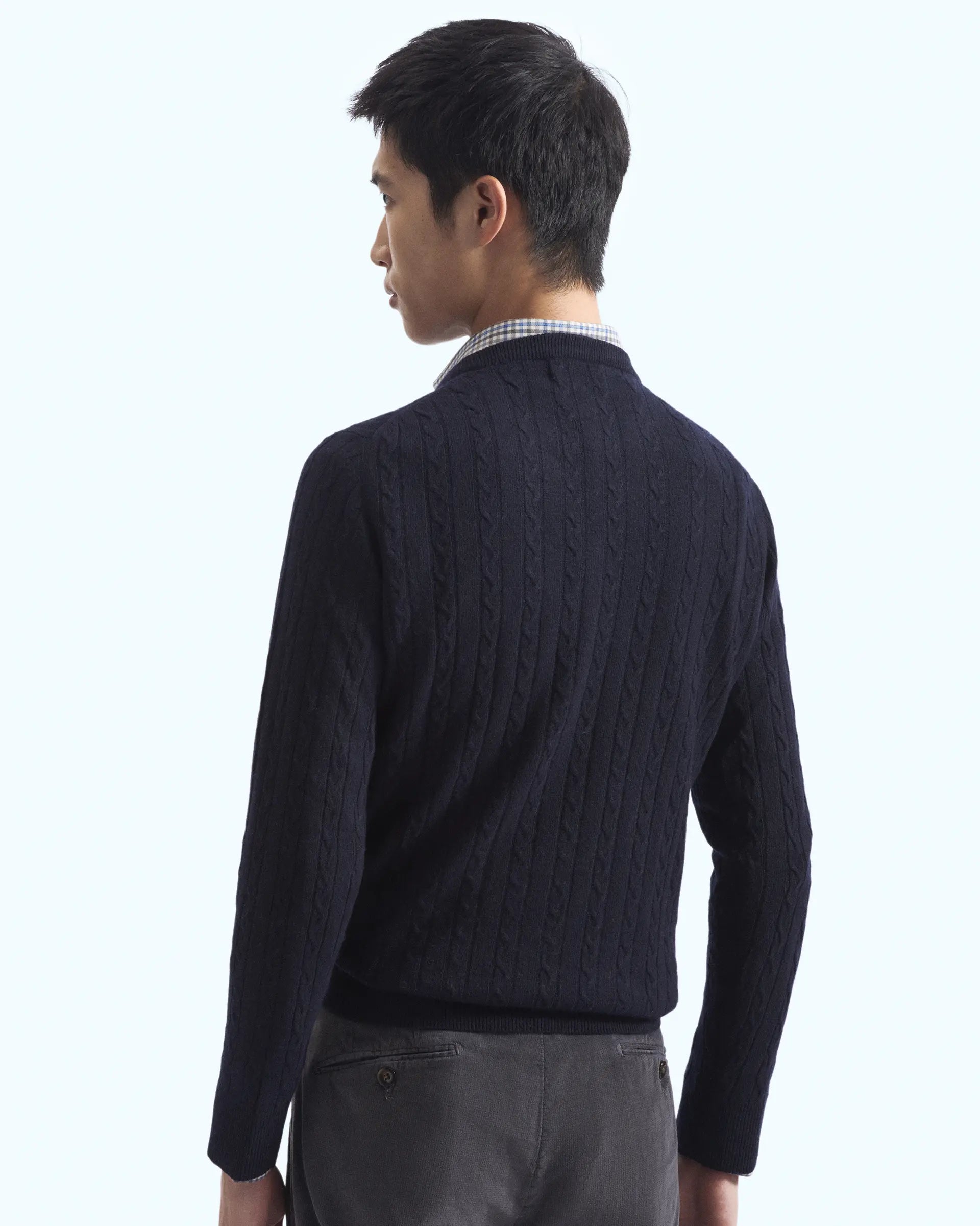 Navy Blue Cashmere Blend with braided workmanship Crewneck